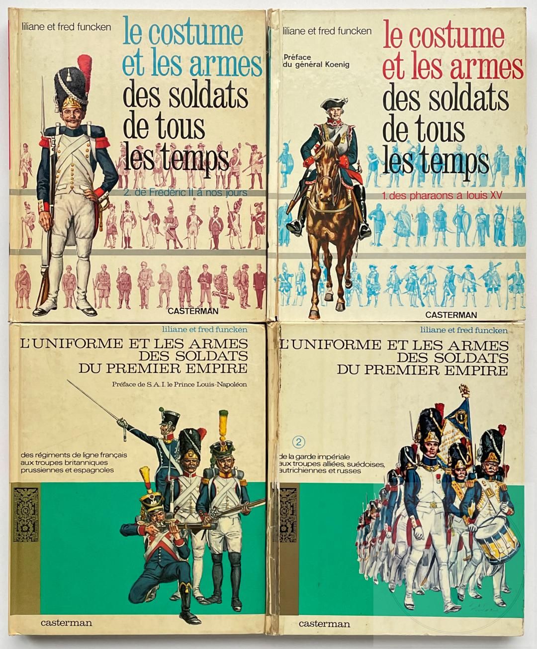 Null Funcken/L'uniforme et les armes des soldats. 一套8本的EO相册。 TBE，2张专辑的书脊受损。