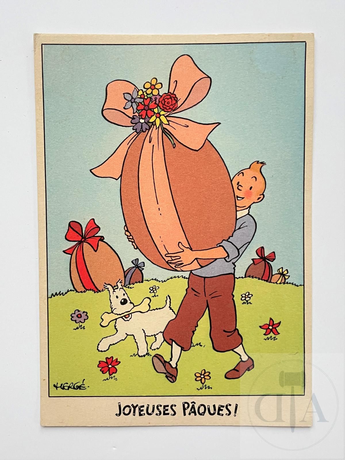 Null Hergé/tintin. Greeting card for the Easter holidays. Blank back. Around 195&hellip;