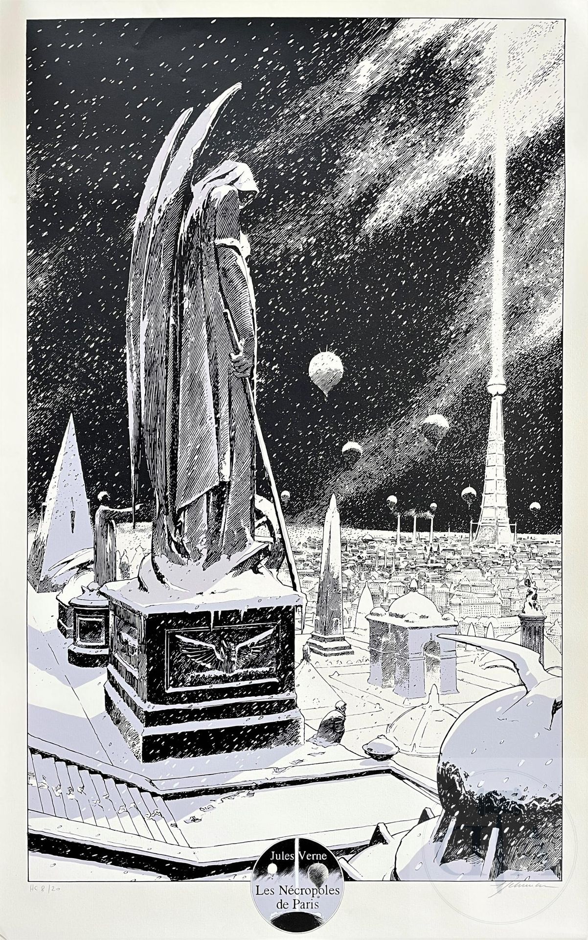 Null Schuiten/Jules Vernes. 签名的 "Les nécropoles de Paris "绢画，编号HC/20 ex.，1994年左右&hellip;