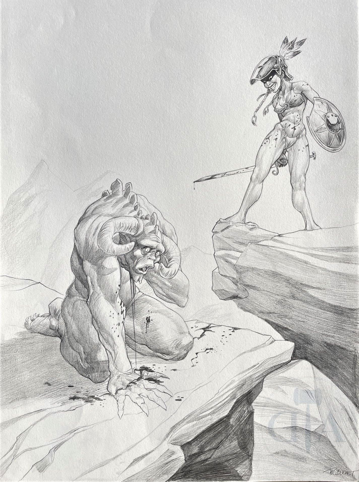 Null 
Buchet Philippe/原画，描绘了一个年轻的女战士（Nävis？），她杀死了一个令人印象深刻的对手，为 "Crayonnés 2 "作品集&hellip;