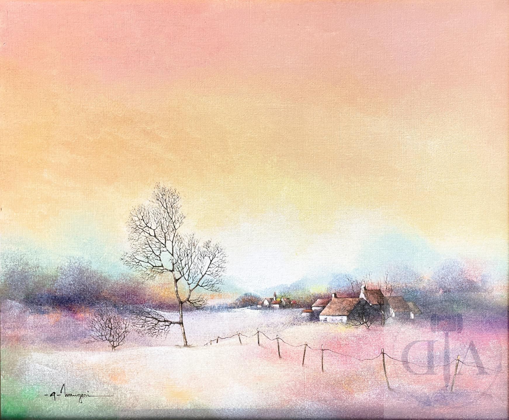 Null Maugeri Alferio/原创作品，描绘雪景。 签名的布面油画，通过这种和谐的色彩和光线的渲染，精彩地展示了艺术家的精湛技术。 TBE+。 包括&hellip;