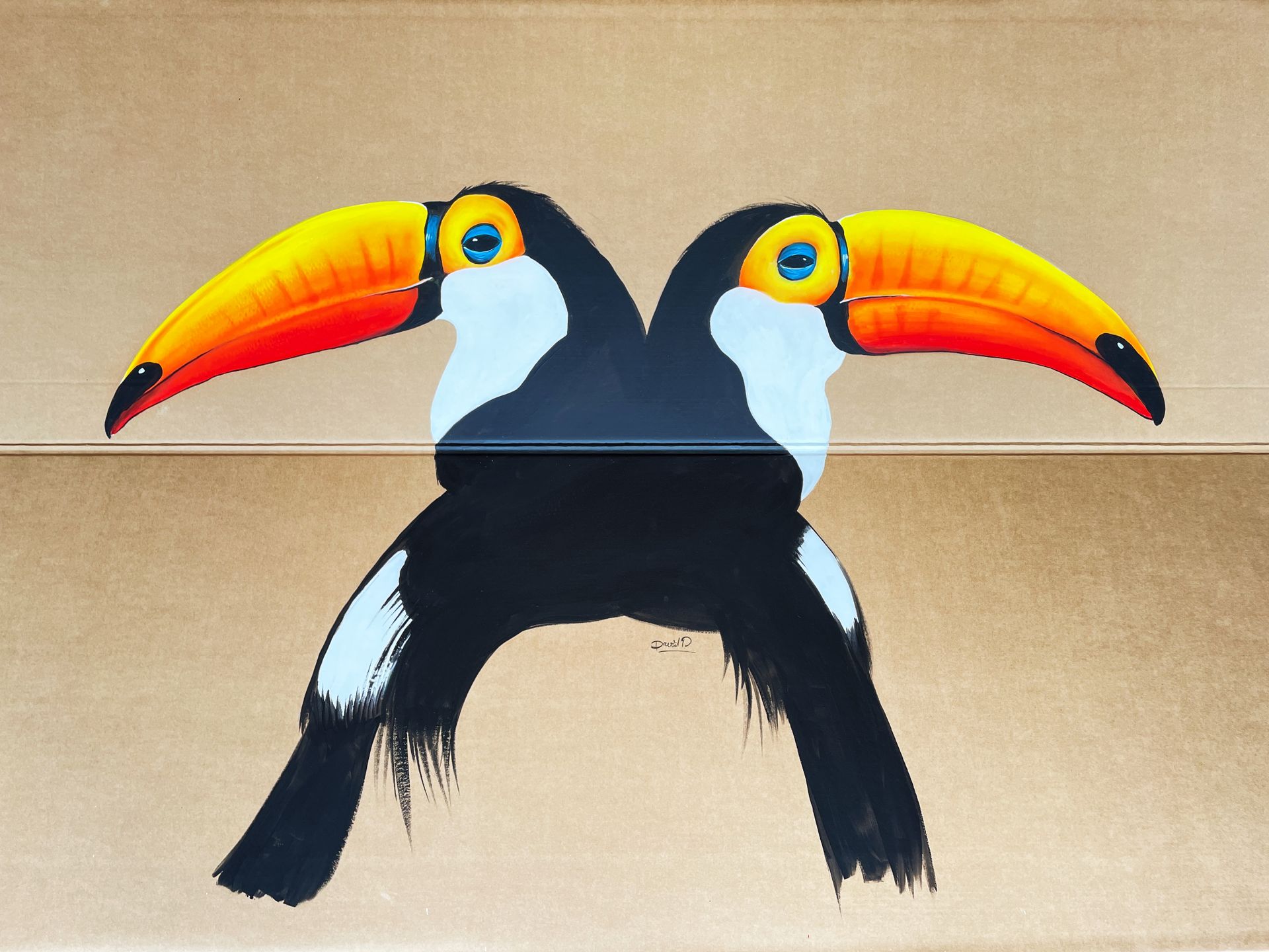 David Peters. Œuvre originale illustrant un couple de toucans réalisée à la goua&hellip;