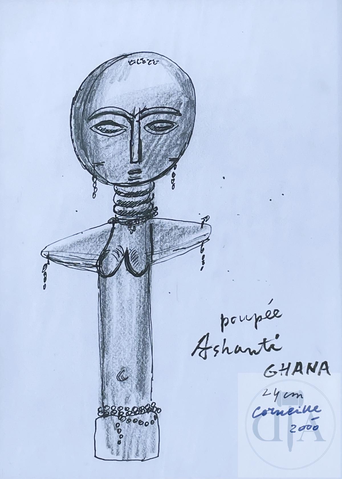 Null 科尼利厄斯/原创作品《加纳的阿散蒂娃娃》。 印度墨水和粉彩画在纸上。 签名并注明日期为2000年。 罕见。 TBE+。 带保护玻璃的原框：40 X 6&hellip;