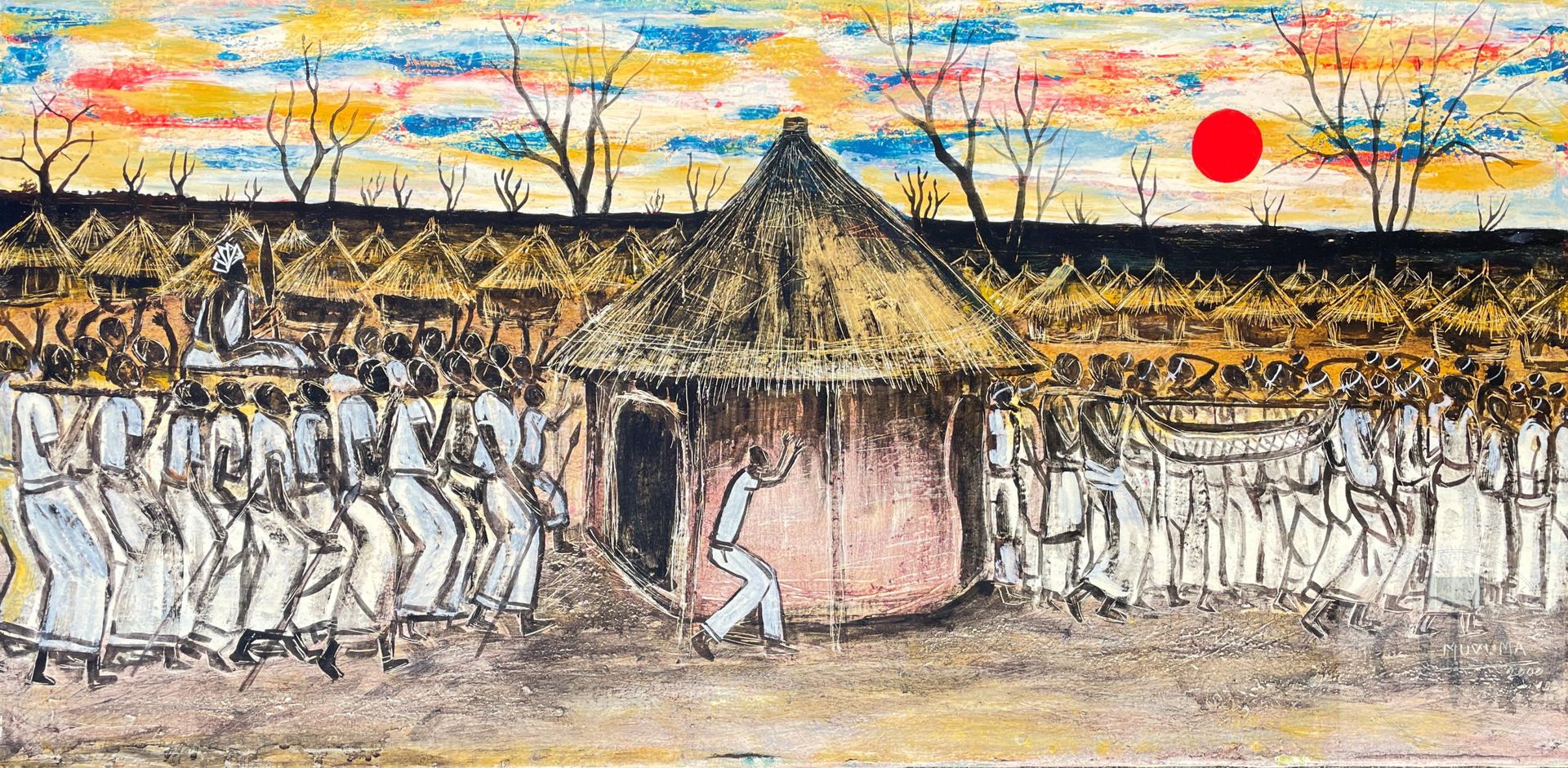 Null 原作/Muvuma Ngoie Frédéric。 画布上的油画，描绘了一个村庄的节日。 签名并注明日期为2000年。 TBE+。45 X 65厘米
&hellip;