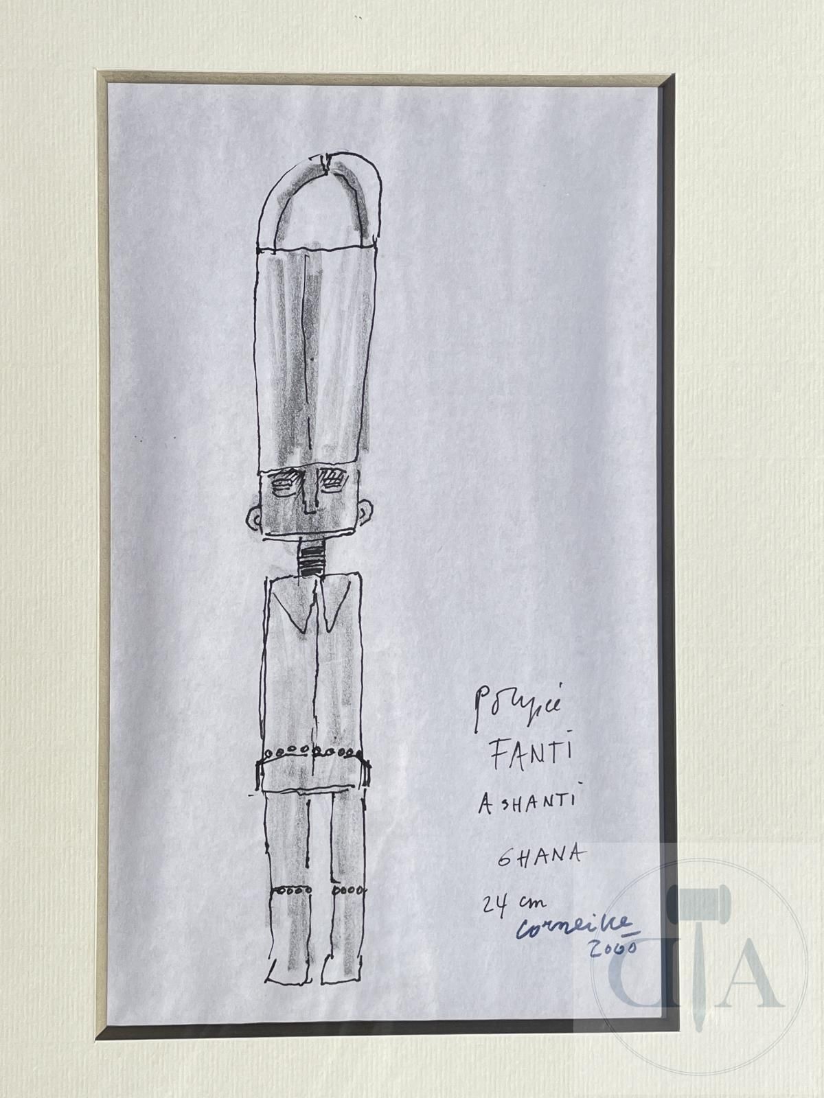 Null 科尼利厄斯/原创作品《Fanti Ashanti加纳娃娃24厘米》。 毛笔和铅笔在纸上。 签名并注明日期为2000年。 罕见。 TBE+。 带保护玻璃&hellip;