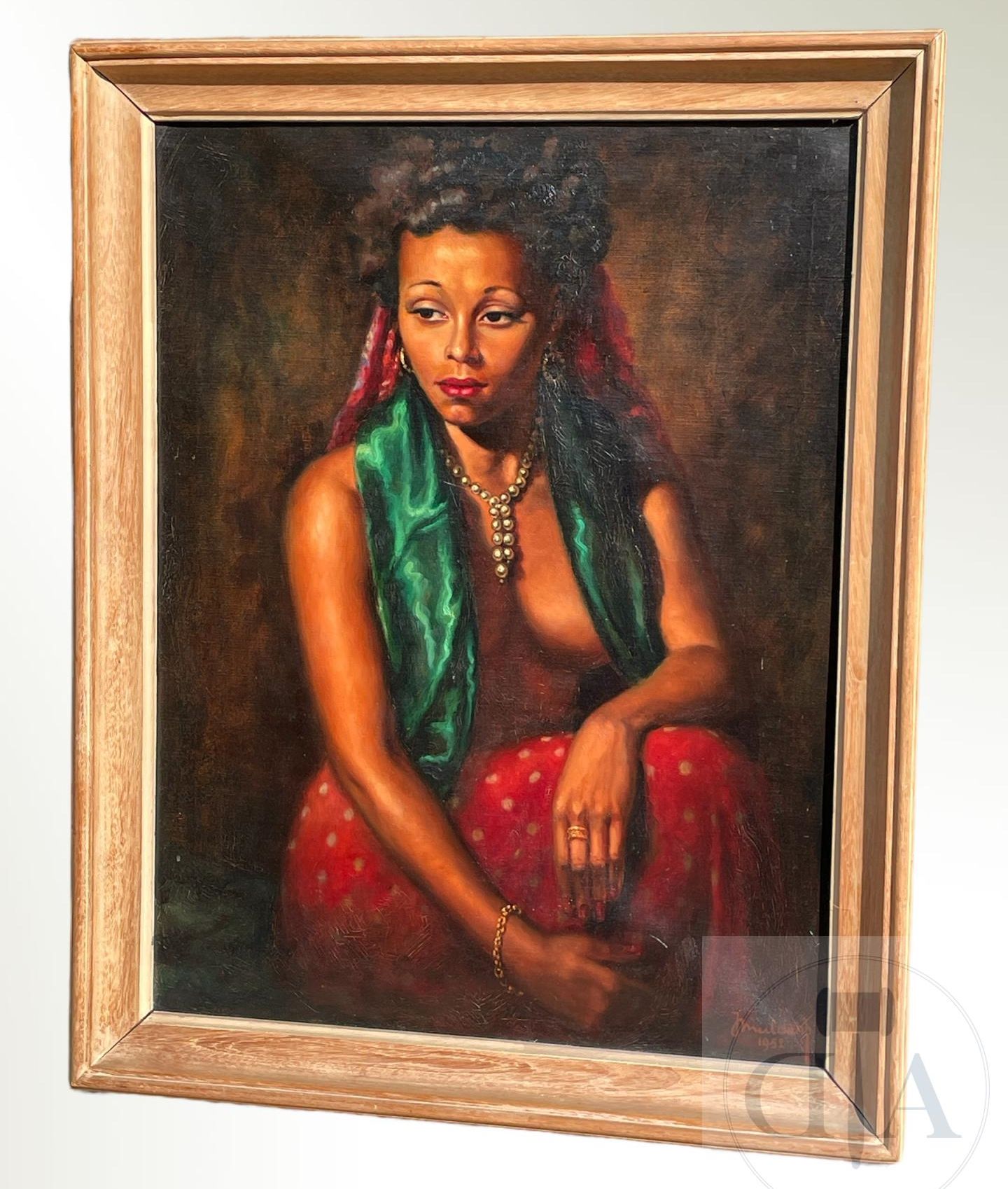 Null 原创作品/Mulder Jan. 高质量的布面油画，描绘的是一位年轻的非洲妇女的肖像。 有签名和日期的1952年。80 X 100厘米，包括框架。

&hellip;