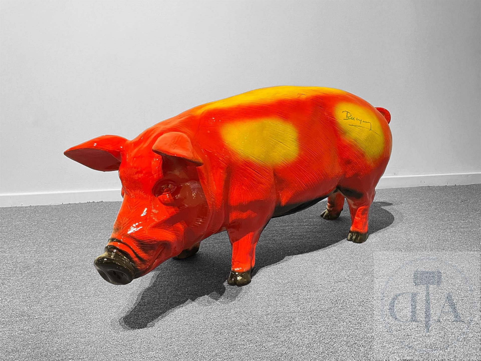 Null Bucquoy Jan/Sculpture "Porcus Belgicus" représentant un cochon à taille rée&hellip;