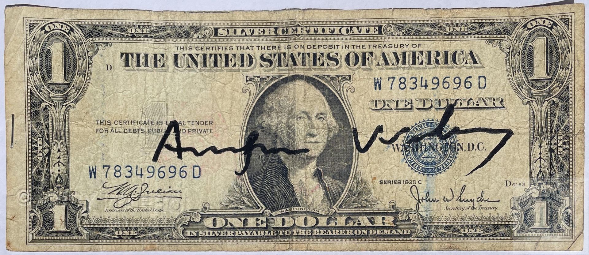 Null Andy Warhol/Œuvre originale "Test signed dollars". Un billet de banque d'un&hellip;
