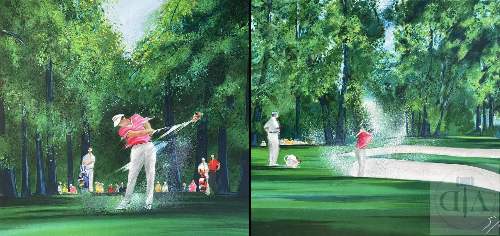 Null Spahn Victor/Paire de lithographies sur le thème du golf, editées vers 2005&hellip;