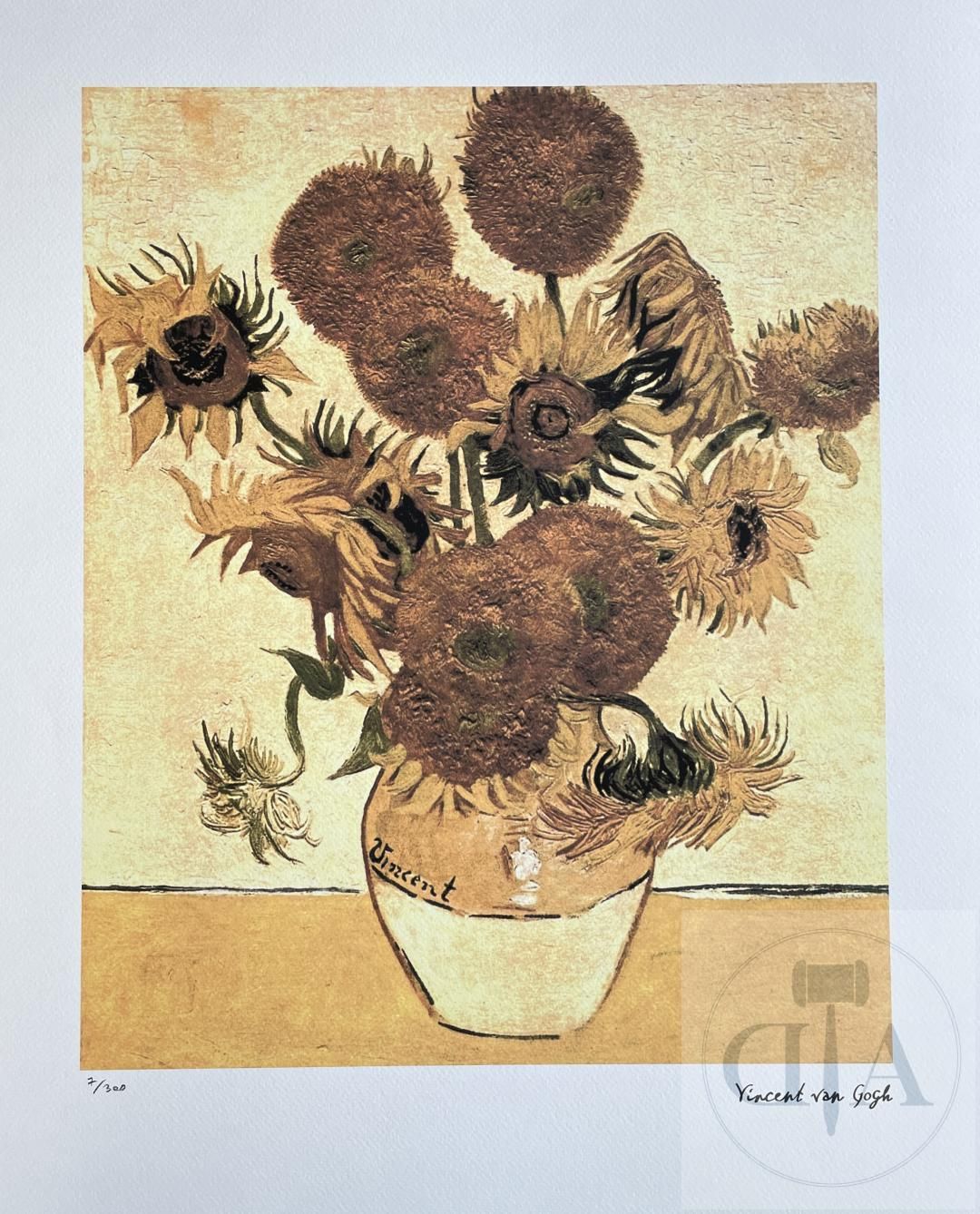 Null Vincent Van Gogh/Lithograph "Vase with sunflowers" n°/300 ex with dry stamp&hellip;