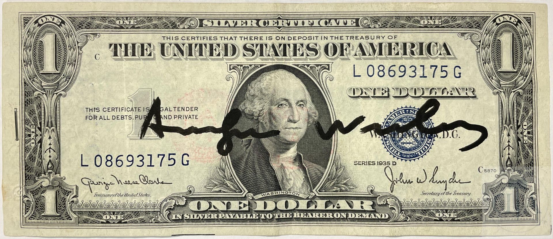 Null Andy Warhol/Œuvre originale "Test signed dollars". Un billet de banque d'un&hellip;