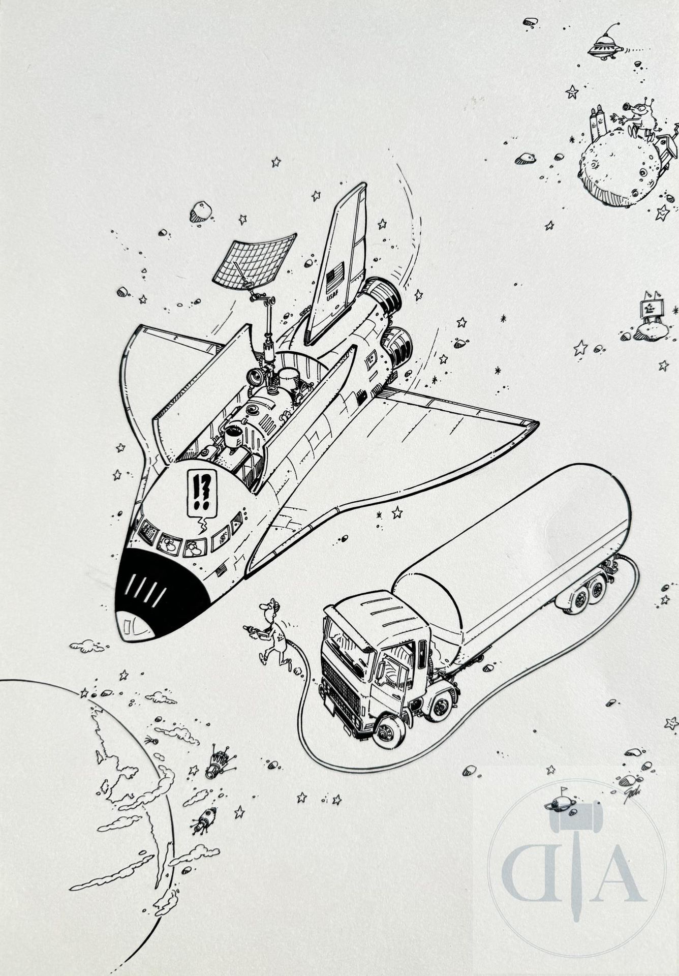 Null Godi/Dessin original humoristique illustrant la navette spatial qui fait le&hellip;