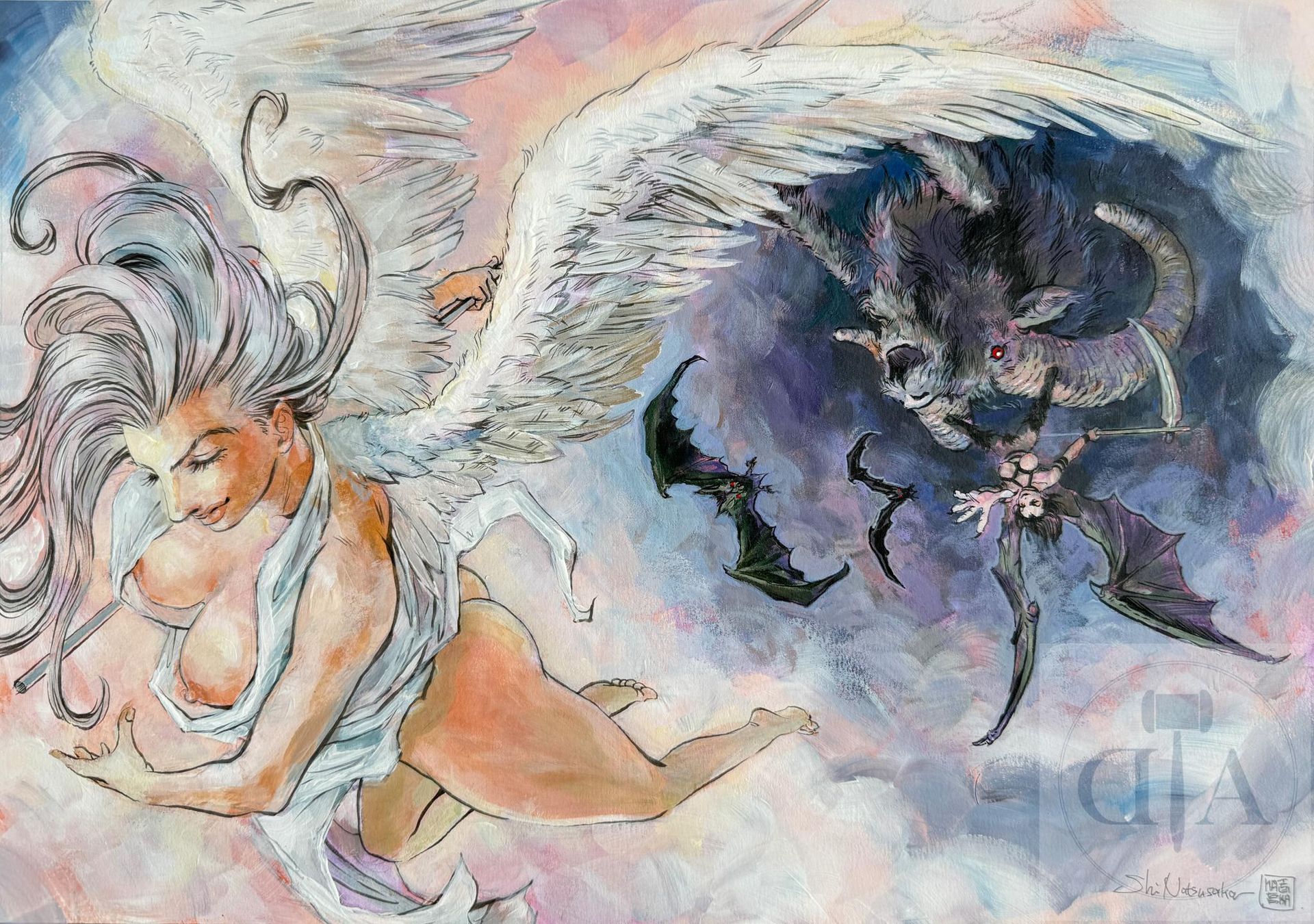 Null Natsusaka/Œuvre originale illustrant une ange sexy poursuivie par une démon&hellip;