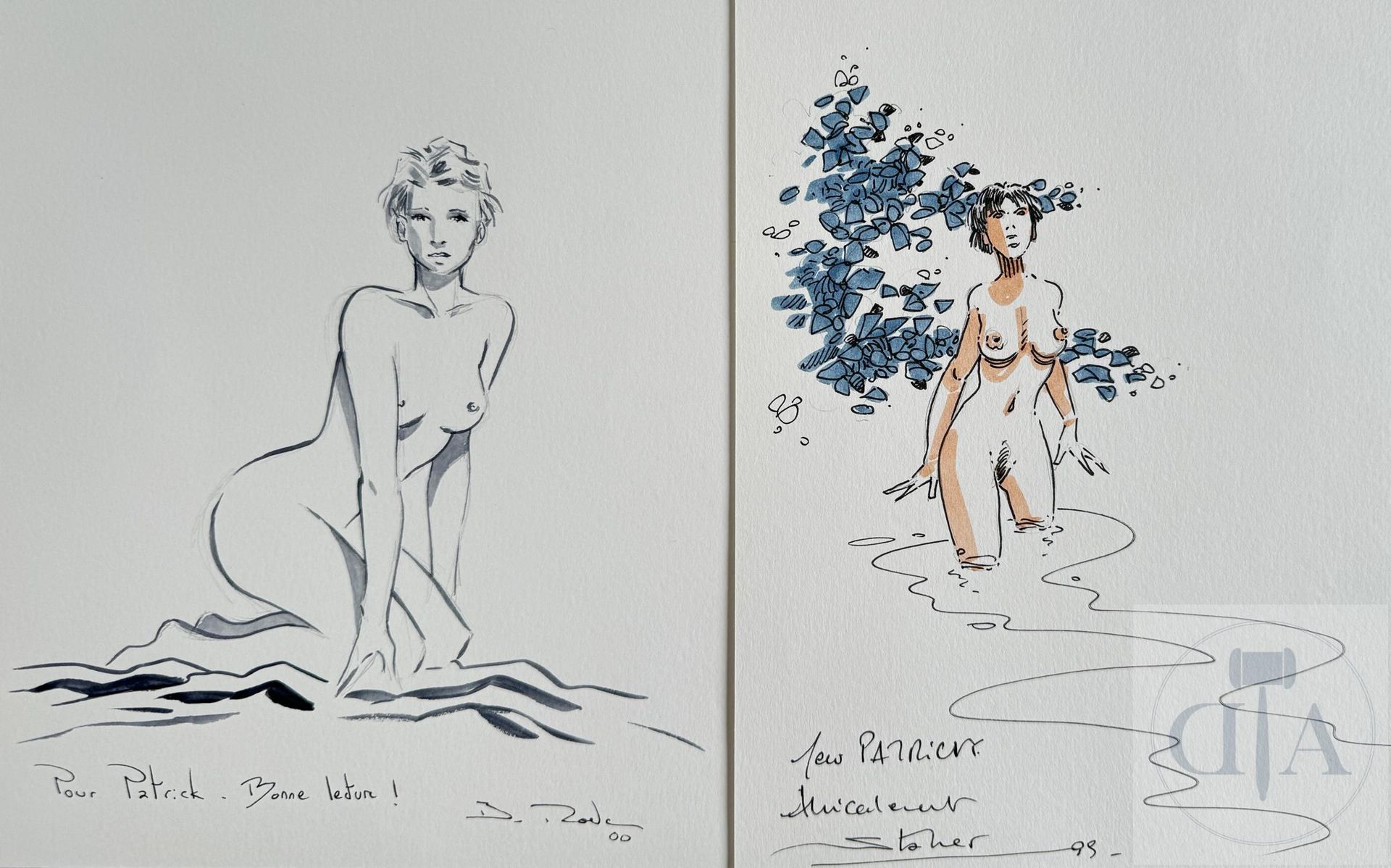 Null Stalner/Roels. Paire de dessins orignaux illustrant une femme nue. Belle qu&hellip;