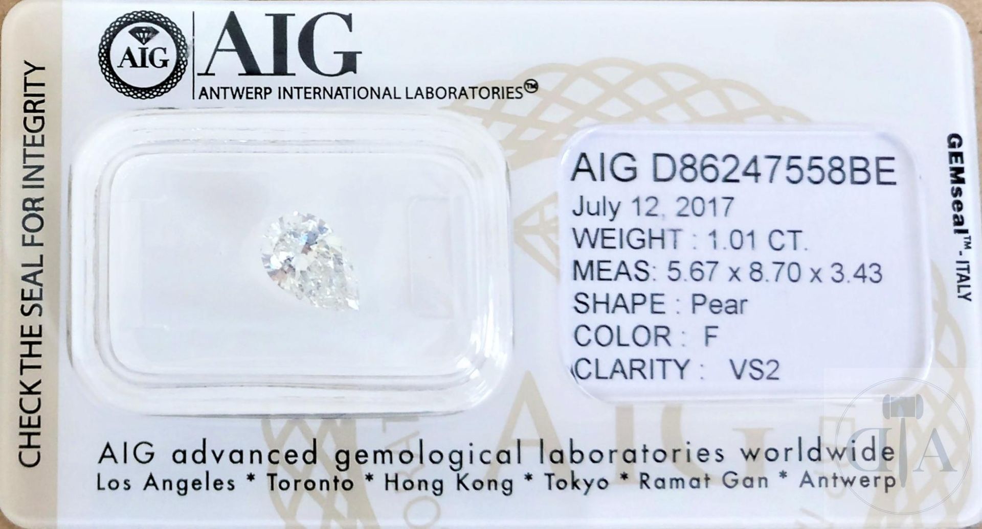 Null "Diamant 1,01ct certifié AIG - Certificat AIG n° D86247558BE 
- Forme : Poi&hellip;