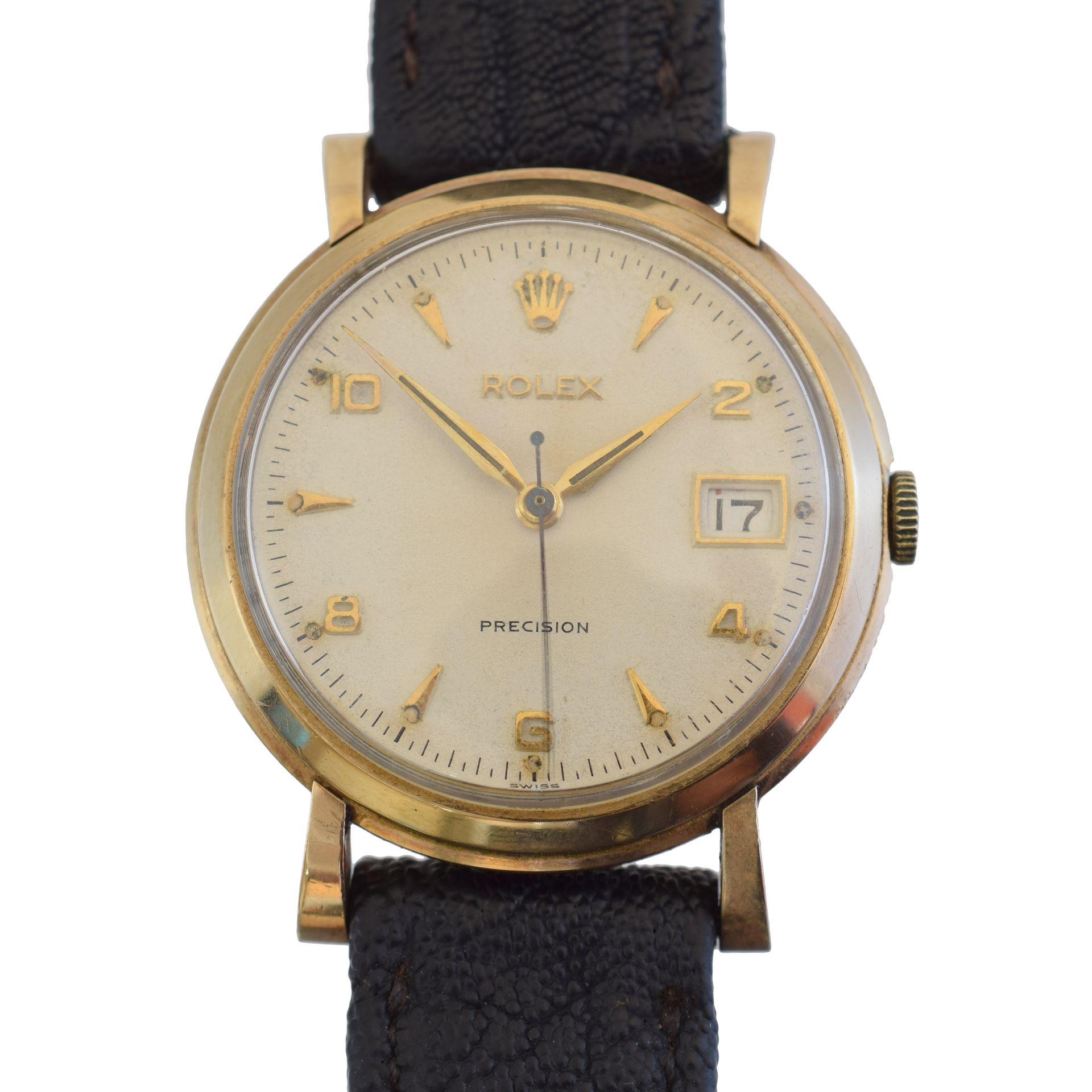 A 1950s 9ct gold cased Rolex Precision wristwatch, 一枚1950年代的9ct金壳劳力士精密腕表，口径1210，&hellip;