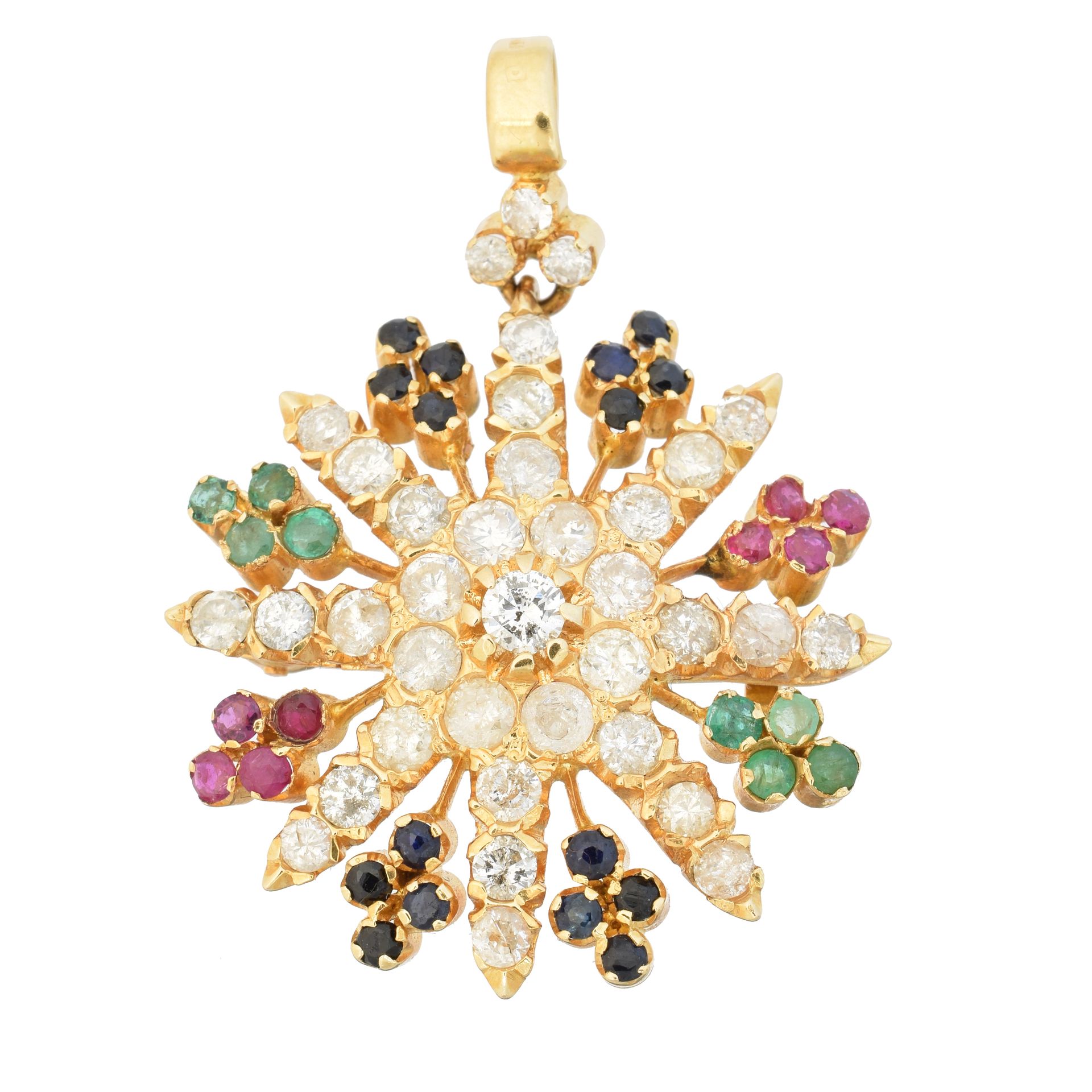 An 18ct gold diamond and gem set pendant, 
Un pendentif en or 18ct serti de diam&hellip;