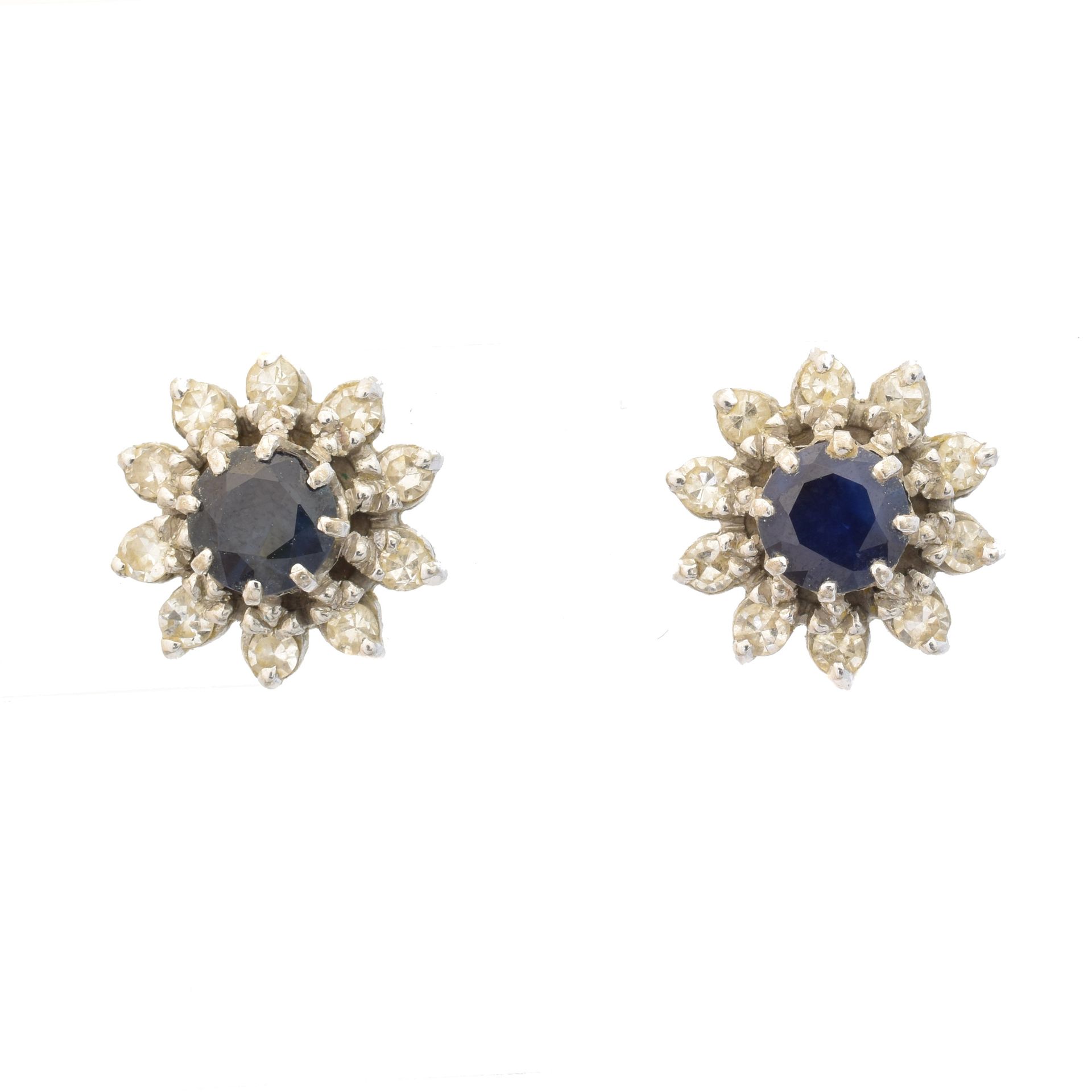 A pair of sapphire and diamond earrings, 
A pair of sapphire and diamond earring&hellip;