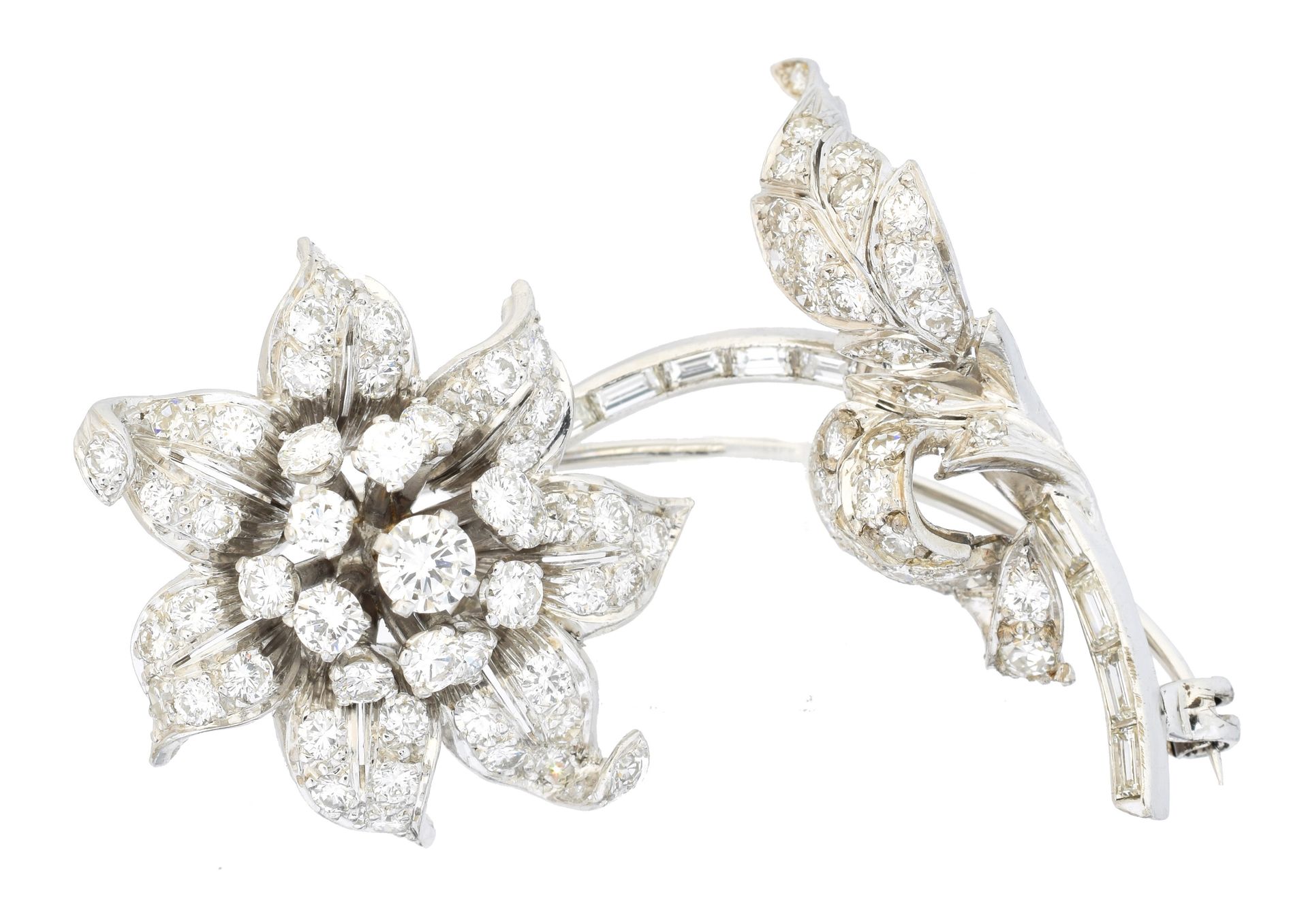 A diamond floral brooch, 
A diamond floral brooch, the vari-cut diamond floral c&hellip;