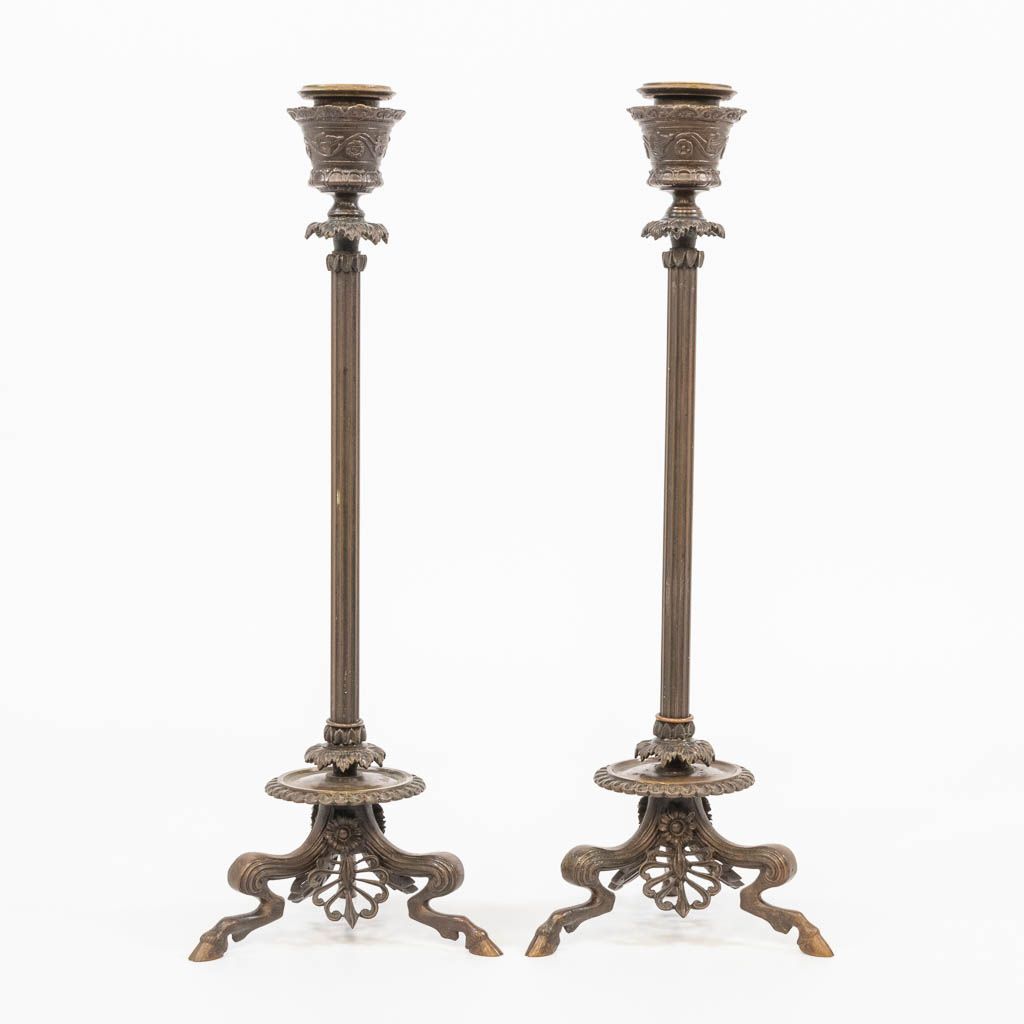 Null A pair of bronze candesticks, made in empire style and marked Barbedienne. &hellip;
