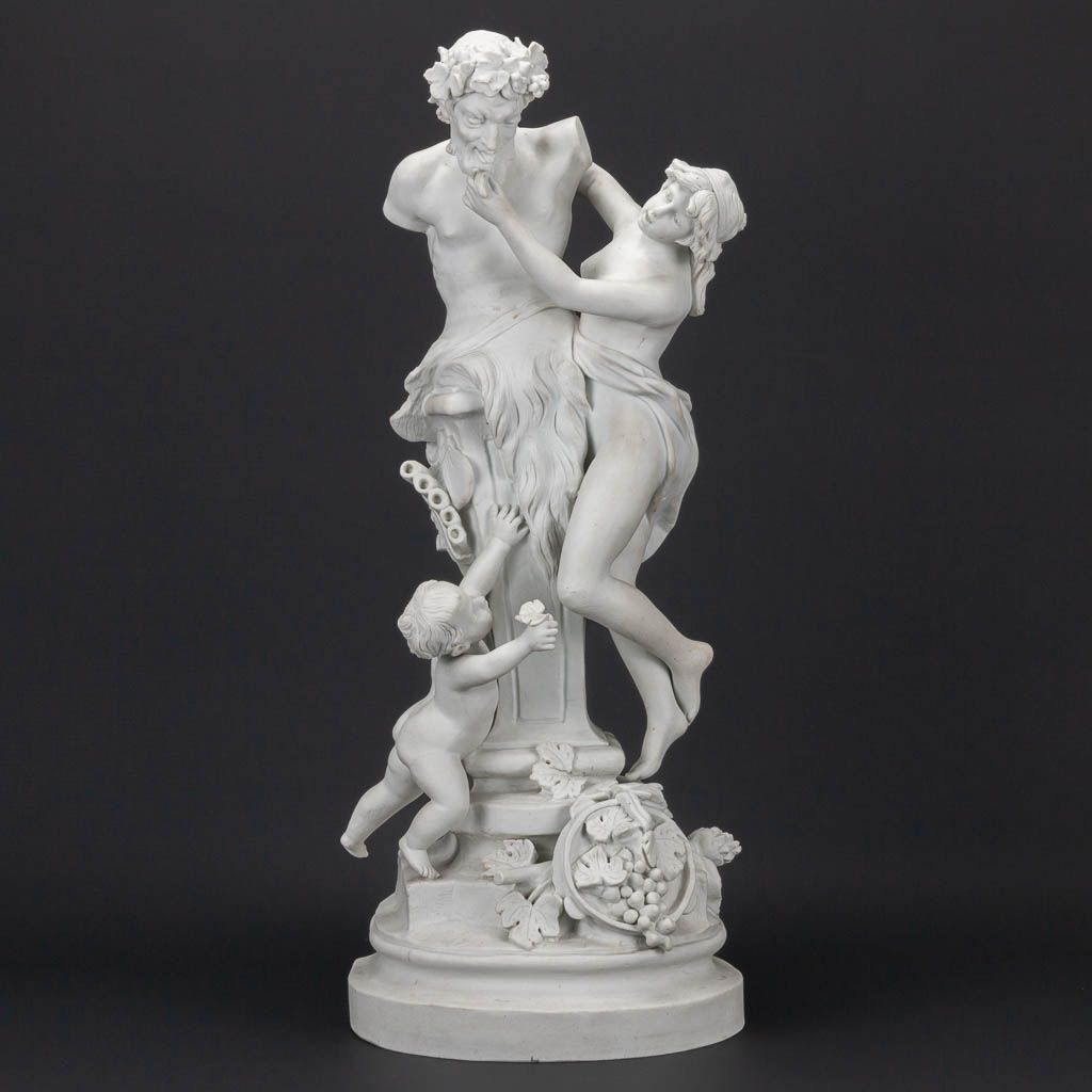 Null A large bisque porcelain statue of a Satyr and a Nymph, marked Sèvres and m&hellip;