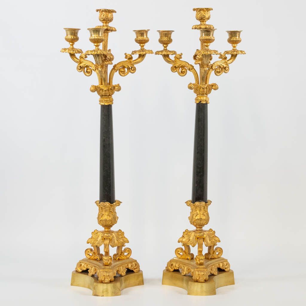 Null A pair of candelabra, empire style, made of gilt bronze. 19th century. (60 &hellip;