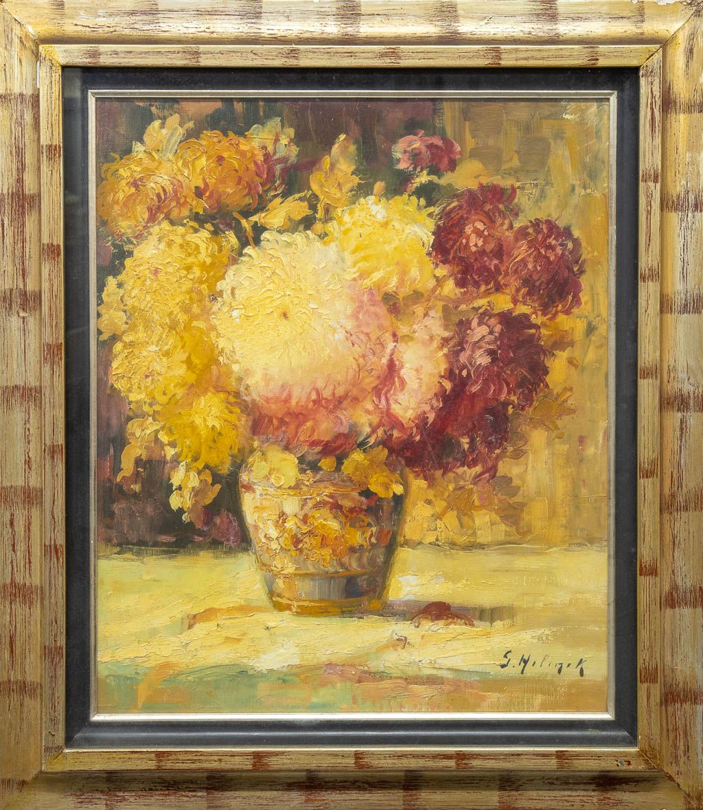 Null 古斯塔夫-海林克（1884-1954）《Bloementuil》，一幅花画，布面油画。(50 x 60 cm)