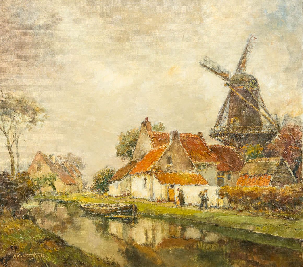 Null Alfred VAN NESTE (1874-1969) 'Molenwyck, Hameau du moulin' une peinture d'u&hellip;