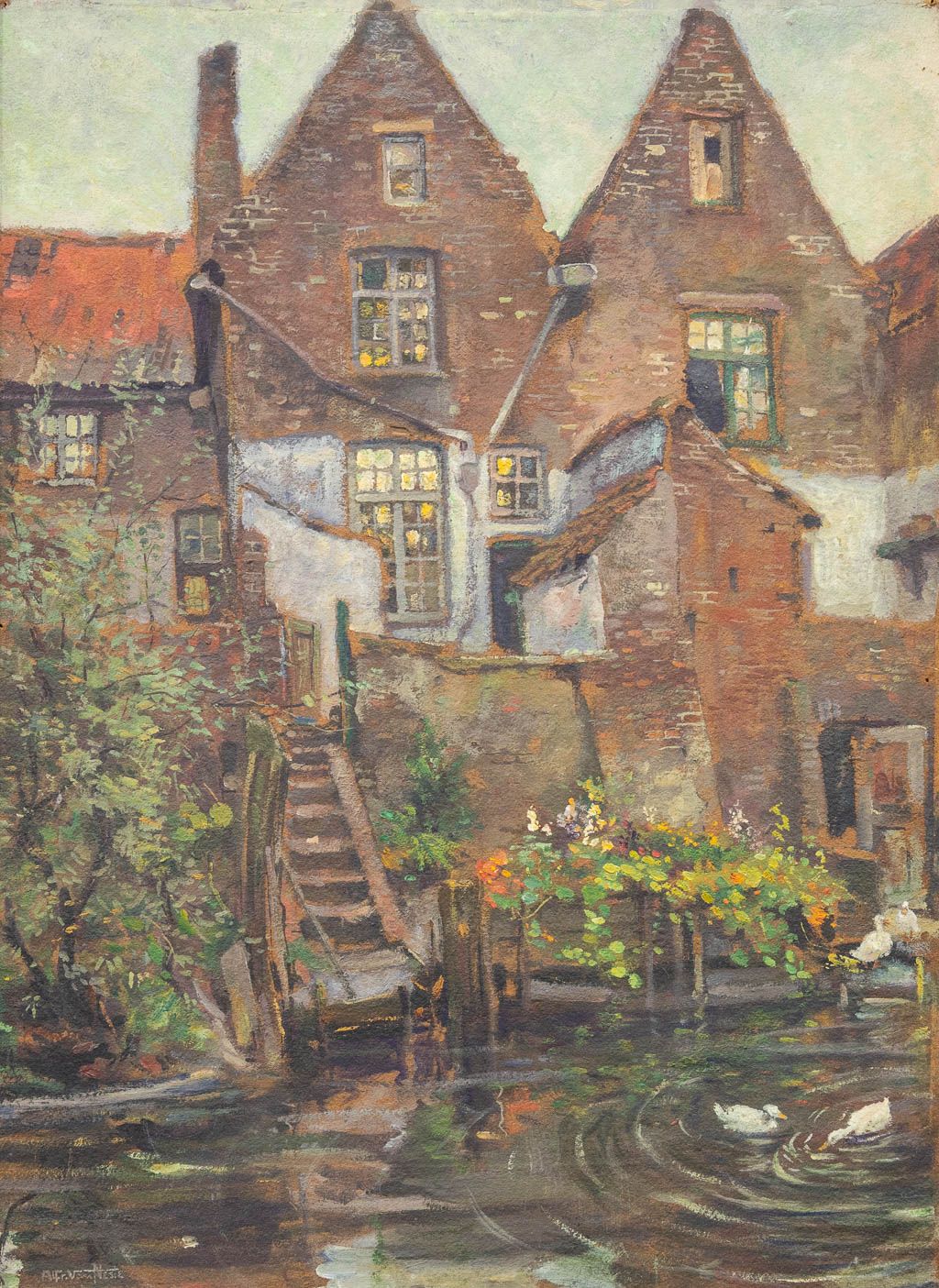 Null Alfred VAN NESTE (1874-1969) 'Une vue de Bruges' une peinture, huile sur pa&hellip;