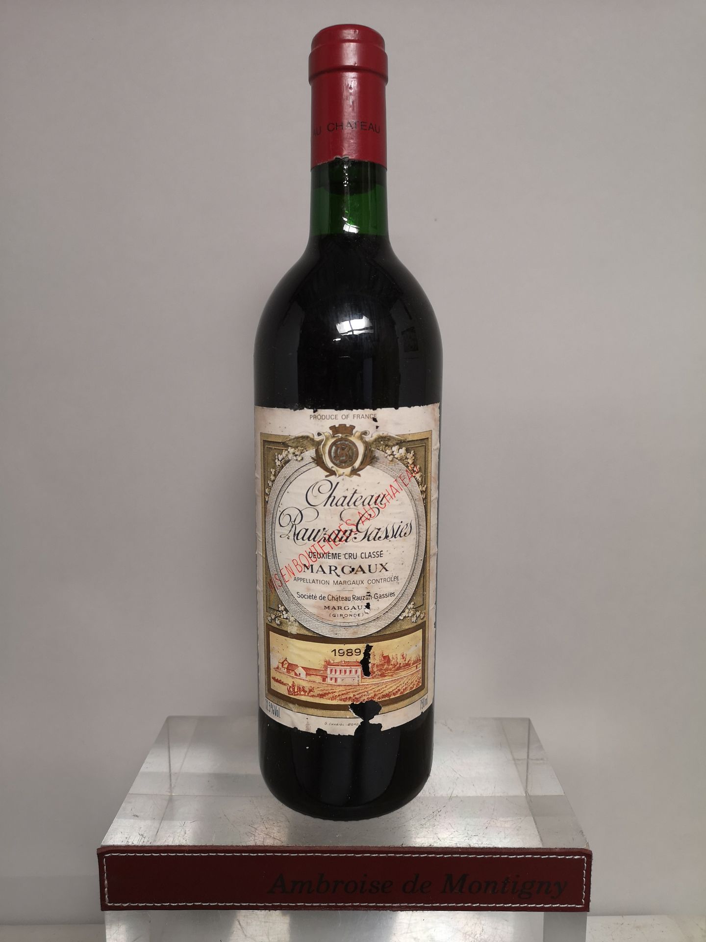 Null 
1 Flasche Château RAUZAN GASSIES - 2. Gcc Magaux 1989. 	Beschädigtes Etike&hellip;