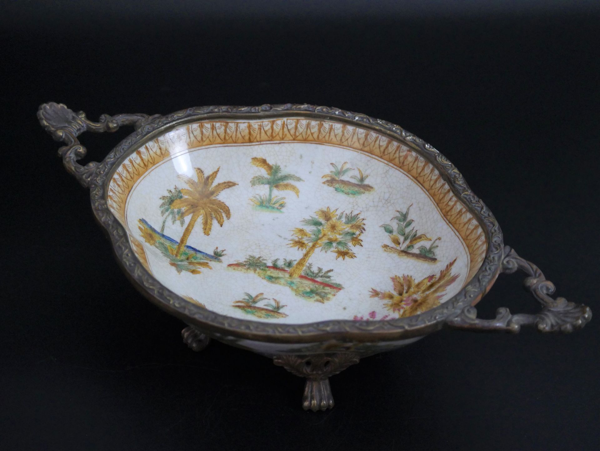 TOUSSICOURT , Earthenware wedding cup decorated with palm trees, mounted in gilt&hellip;