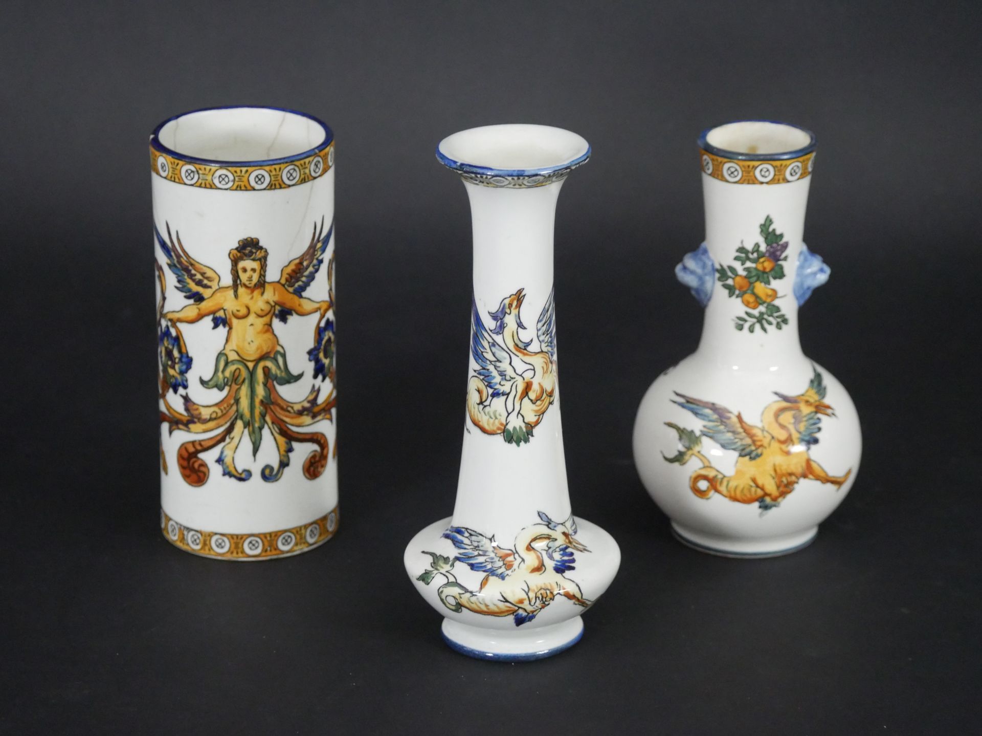 Null 
GIEN. Suite of three small vases marked on the reverse. Height: 14,5 to 16&hellip;