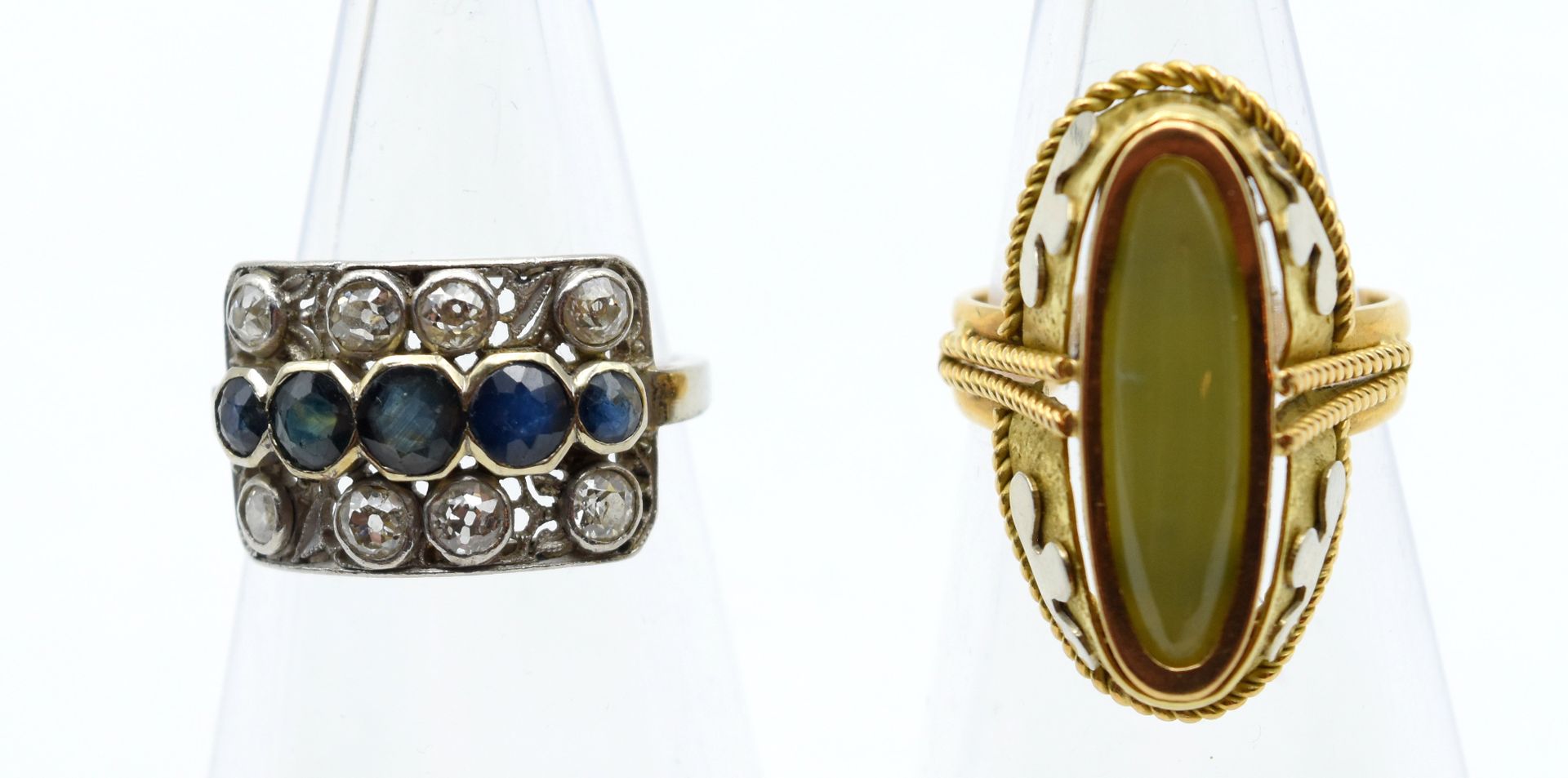 Null 2 Ringe aus 18 kt Gelb- und Weißgold, besetzt mit 8 Diamanten mit altem Sch&hellip;