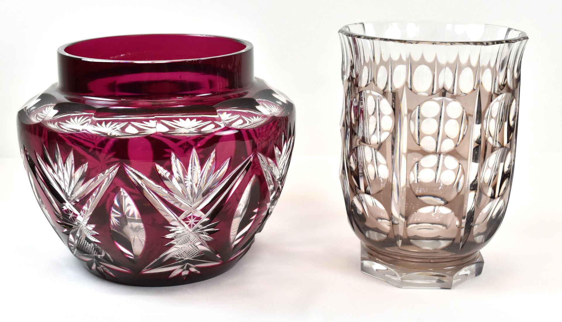 Null Vase en cristal bicolore VAL SAINT LAMBERT(ébréché) (H: 16 cm & diam: 14 cm&hellip;