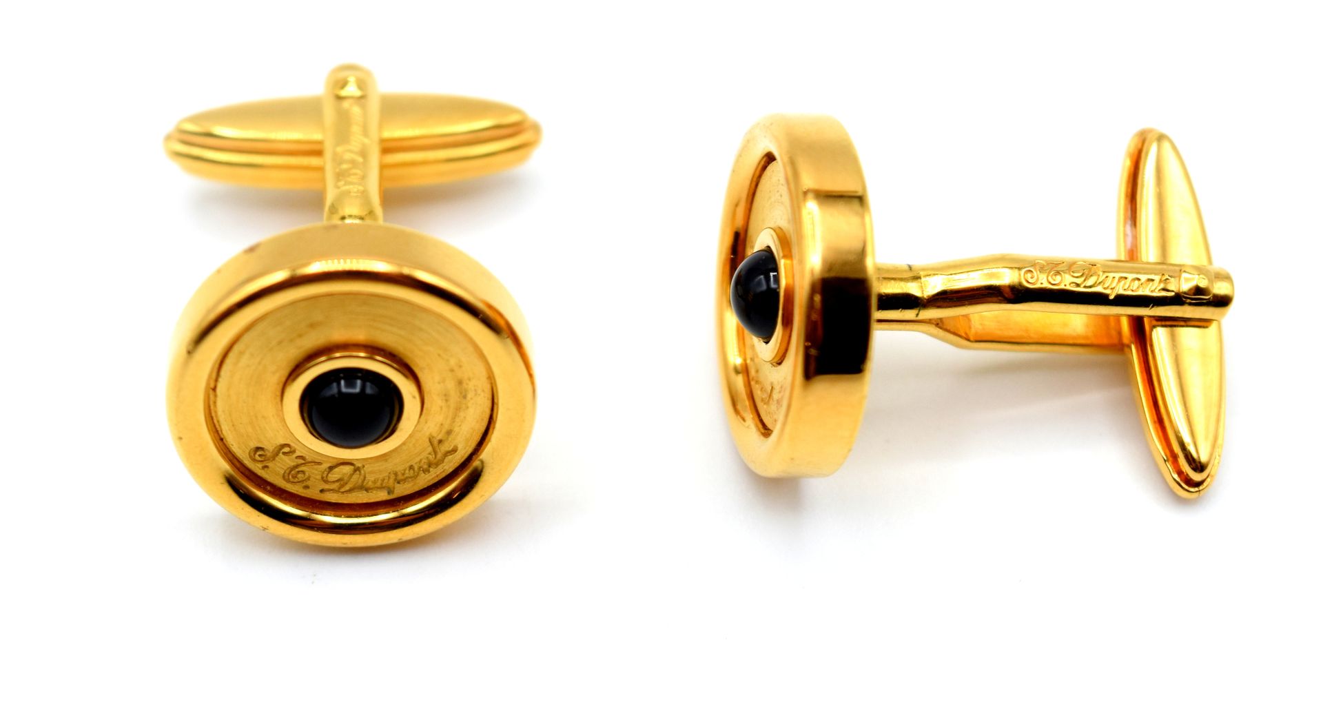 Null 2 gold plated cufflinks signed DUPONT (colored stones) 

NL :

 2 manchetkn&hellip;