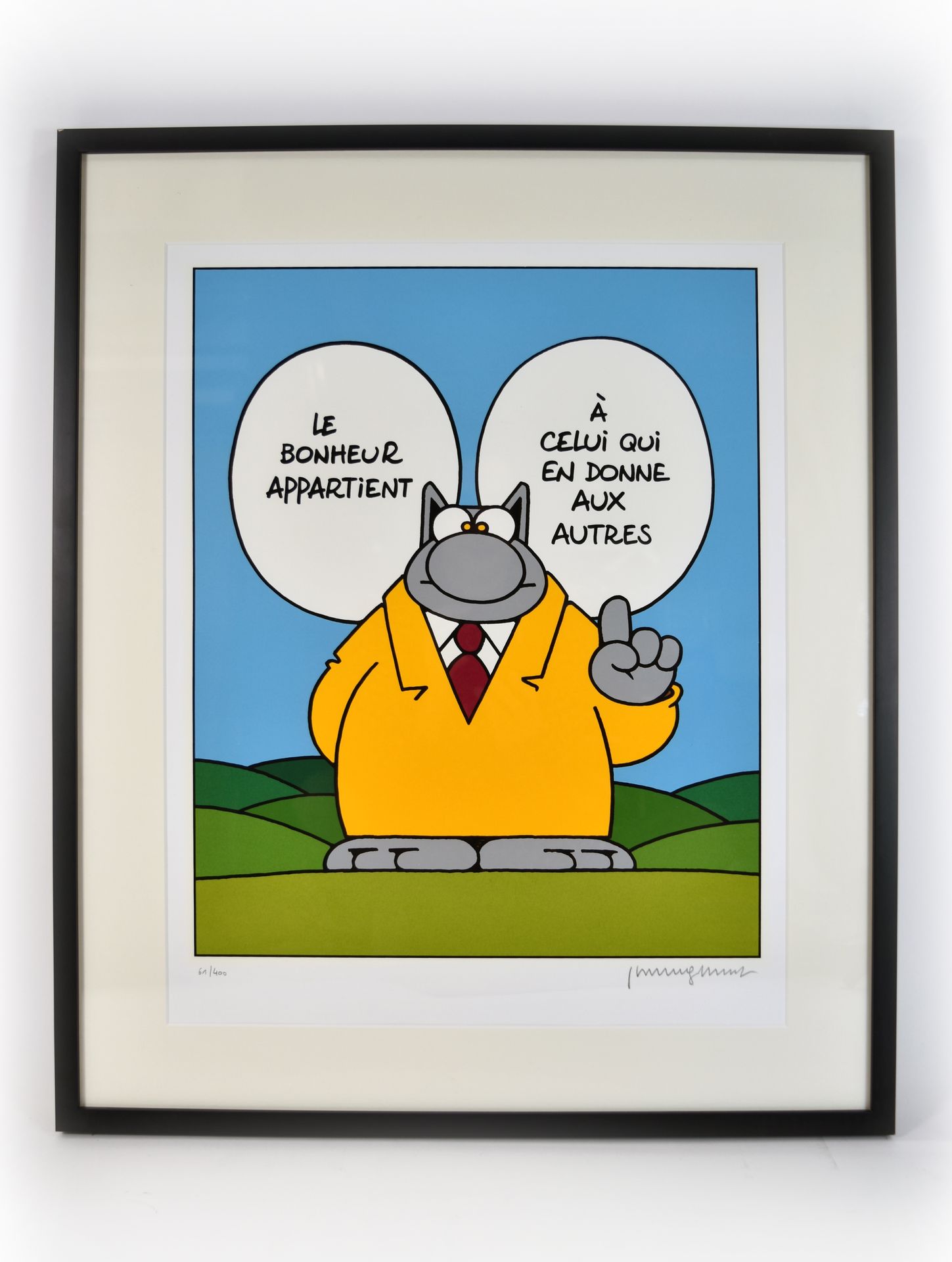 Philippe GELUCK 菲利普-格卢克的丝网印刷品，背面有一幅画："Le chat"（62 x 52厘米）。