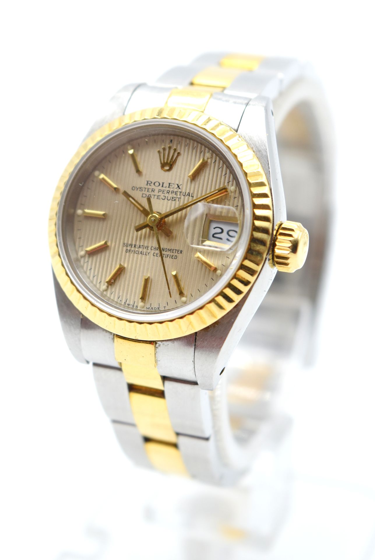Null Bracelet-montre dame en acier et or jaune 18 ct ROLEX Oyster Perpetual Date&hellip;