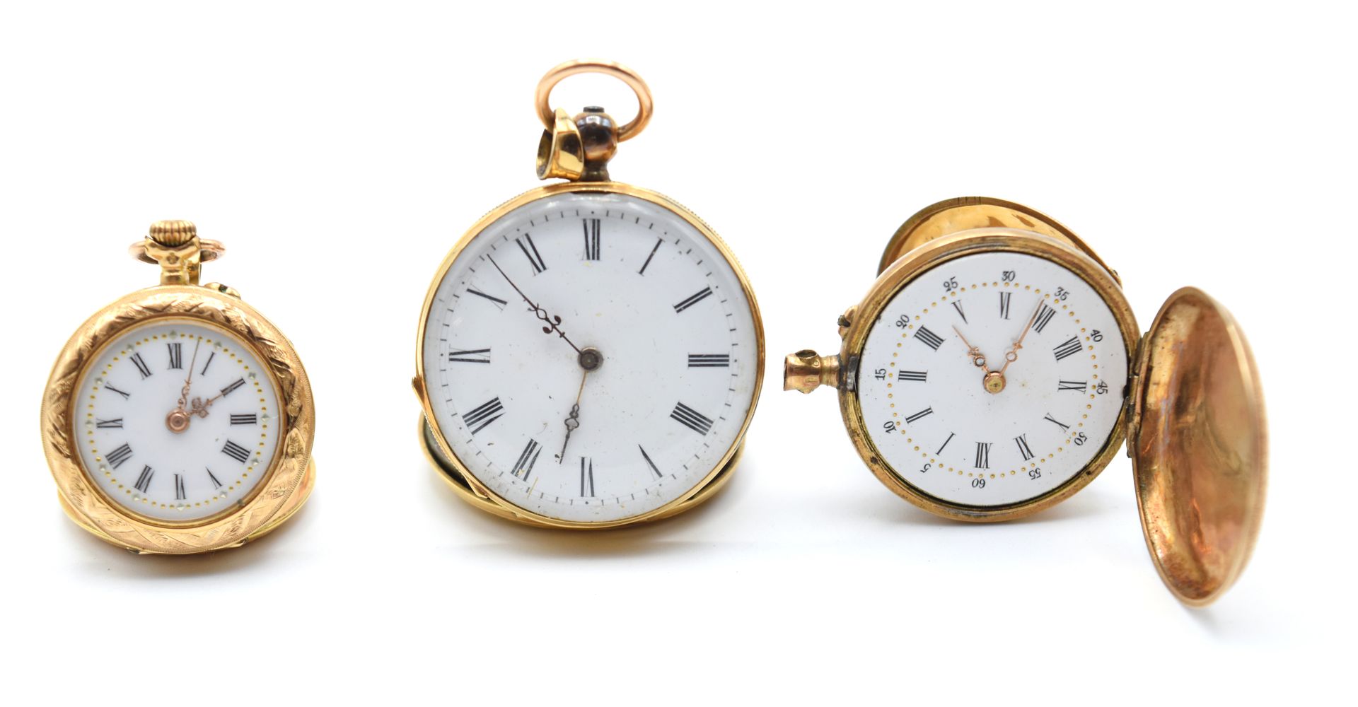 Null Pocket watch with 2 cuvettes in 14 ct yellow gold and 1 metal cuvette (out &hellip;