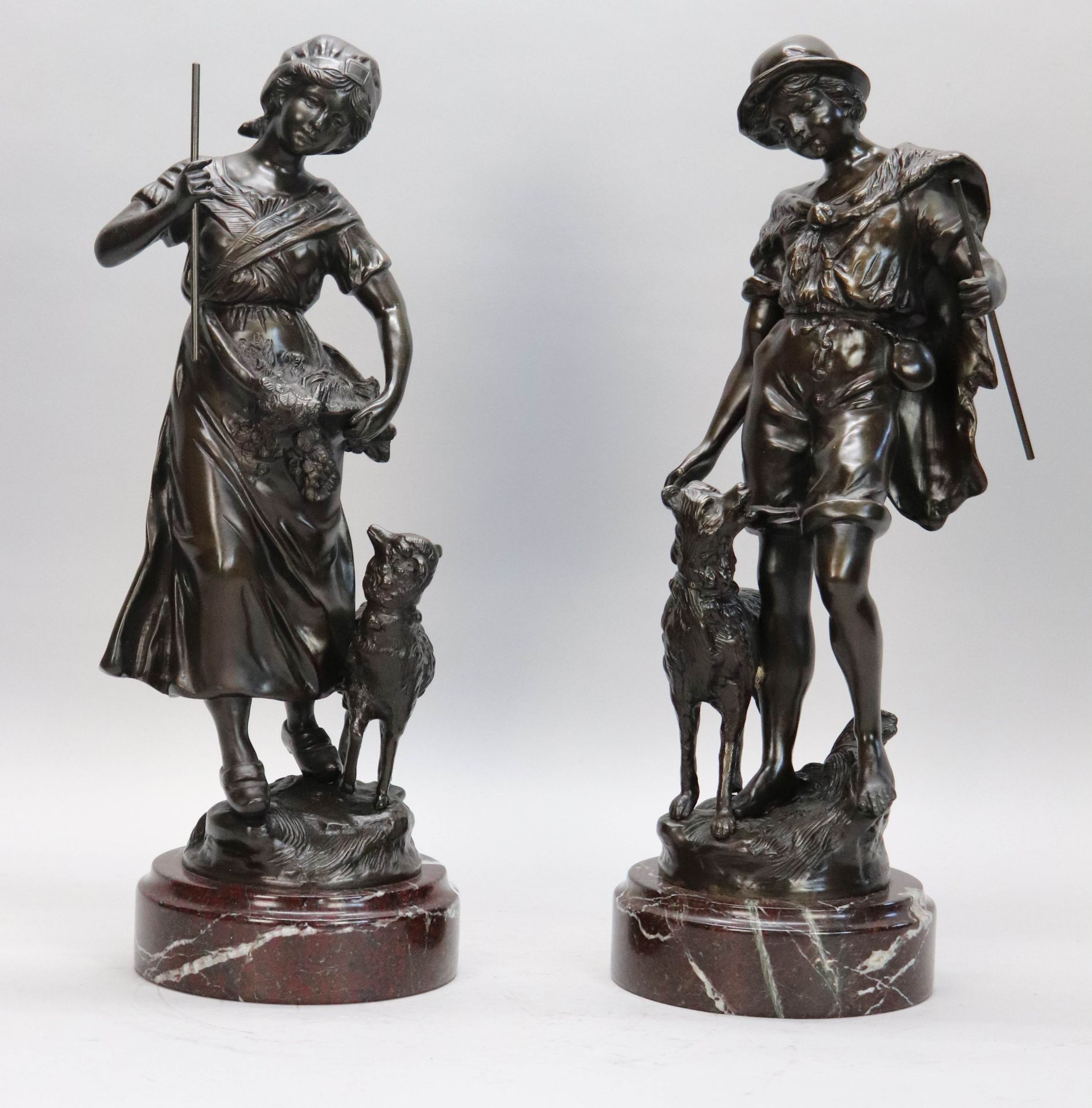 Null MOREAU (d'après) 'Bergère et berger' couple de sculptures en bronze (répliq&hellip;