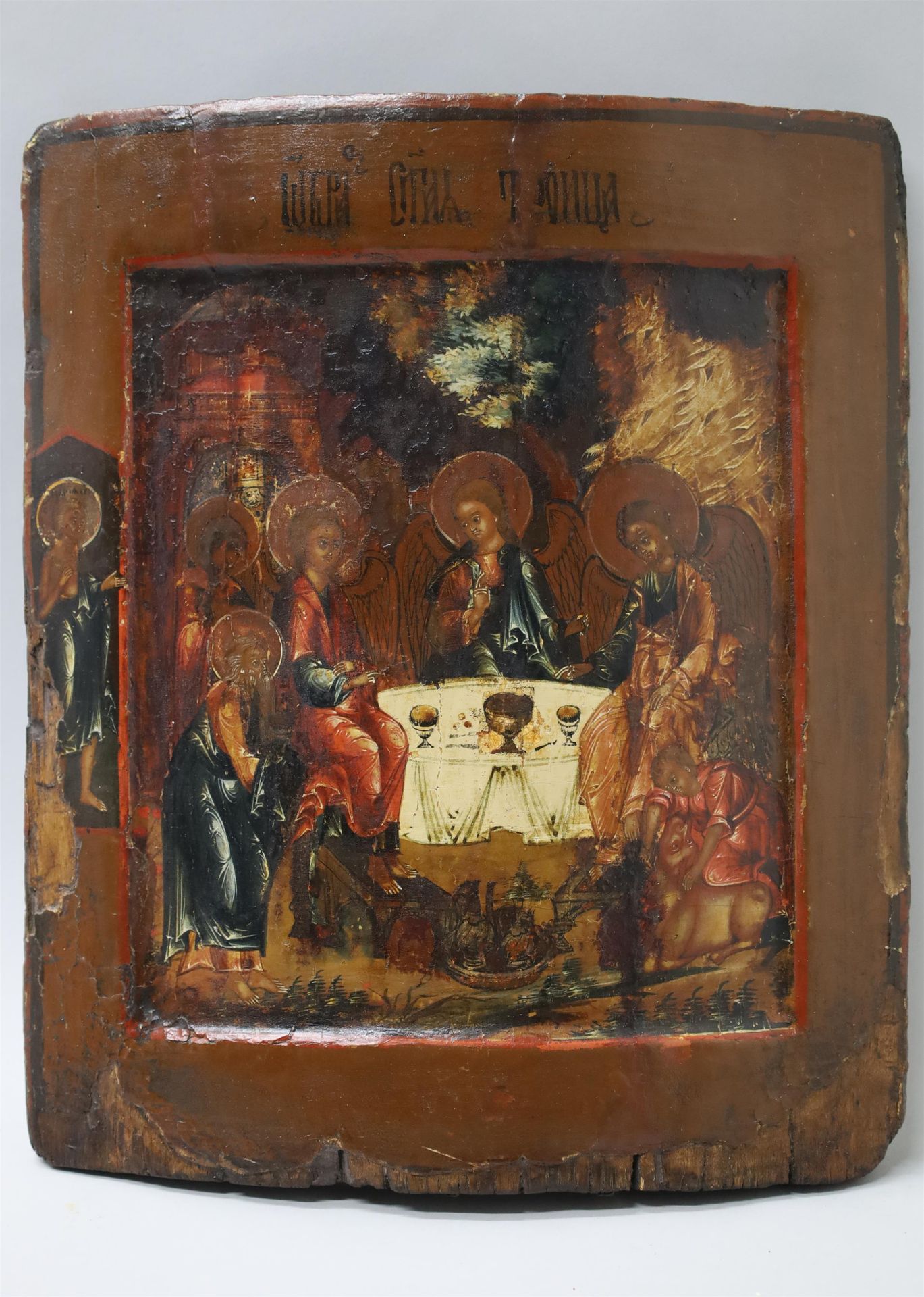 Null Vieille icône russe de la Trinité, 17e (traces d'utilisation) - 33 x 28,5