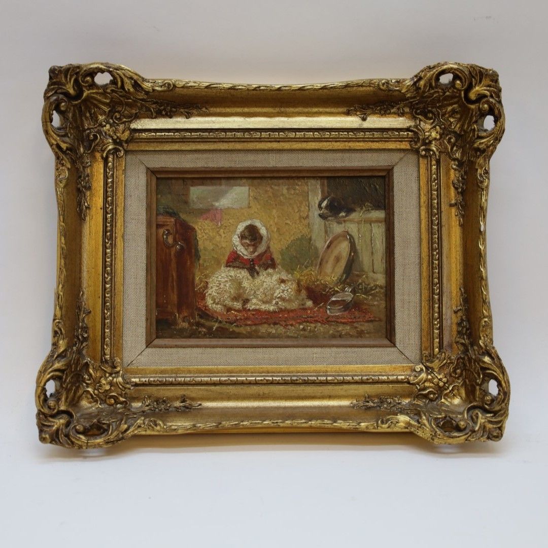 Null DEVOS Vincent (atribuido a) 'Mono con perro' óleo sobre tabla 13 x 18