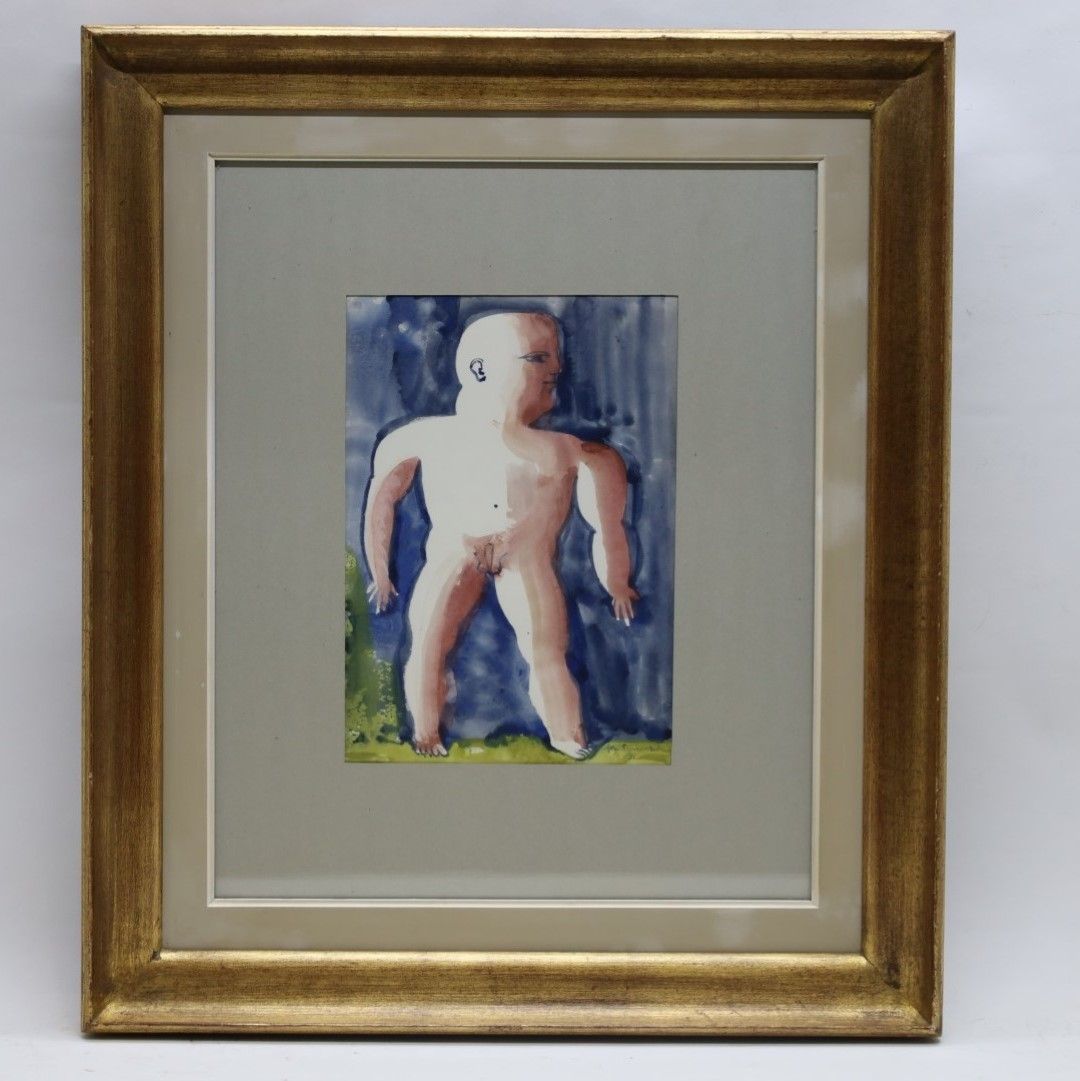Null VERMEERSCH José得到。91年《裸体站立的人》水彩画 34 x 24