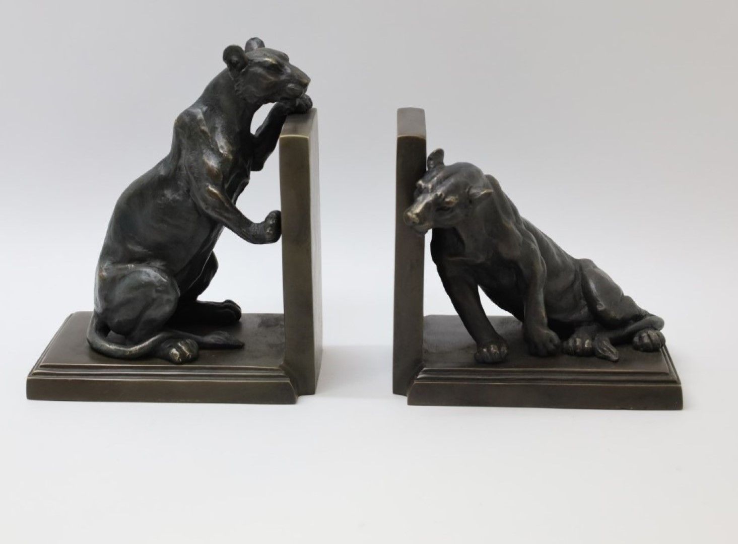 Null Pair of bronze bookends with panthers - Height 22 cm. - Width 18.5 cm.