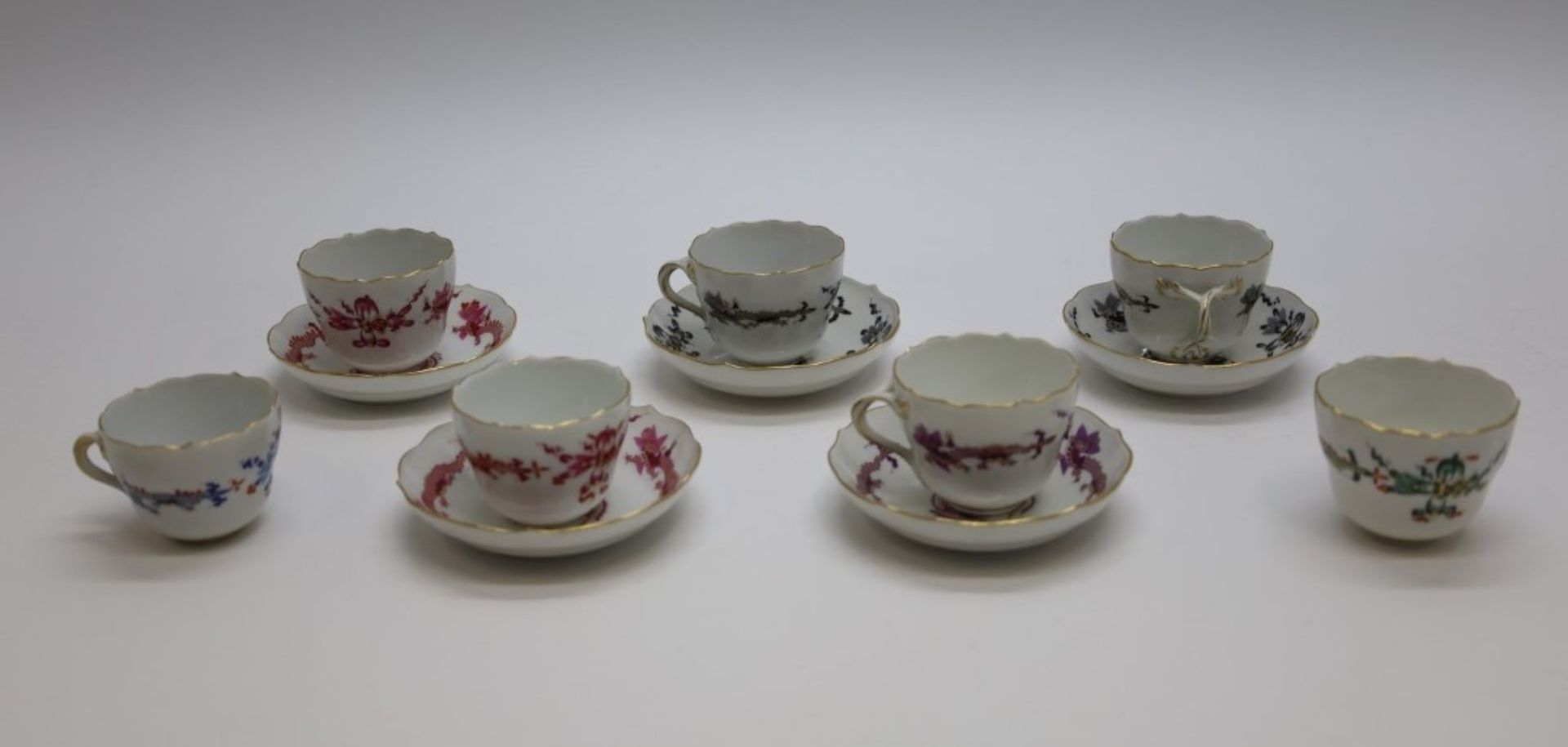 Null Set of seven cups and 5 saucers, Meissen marked (1 saucer and 1 bag with ch&hellip;