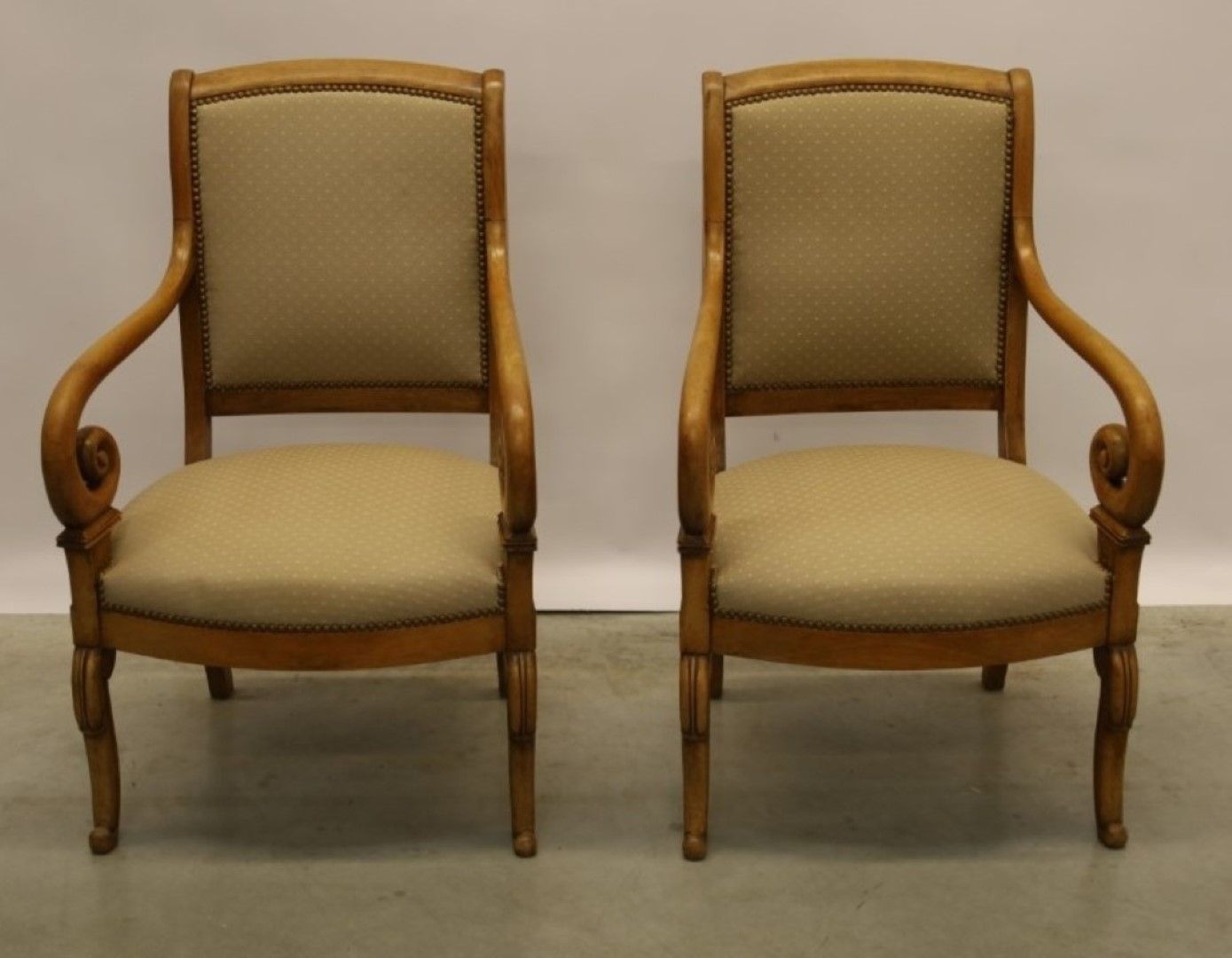 Null Pair of Empire style arm chairs with volute legs