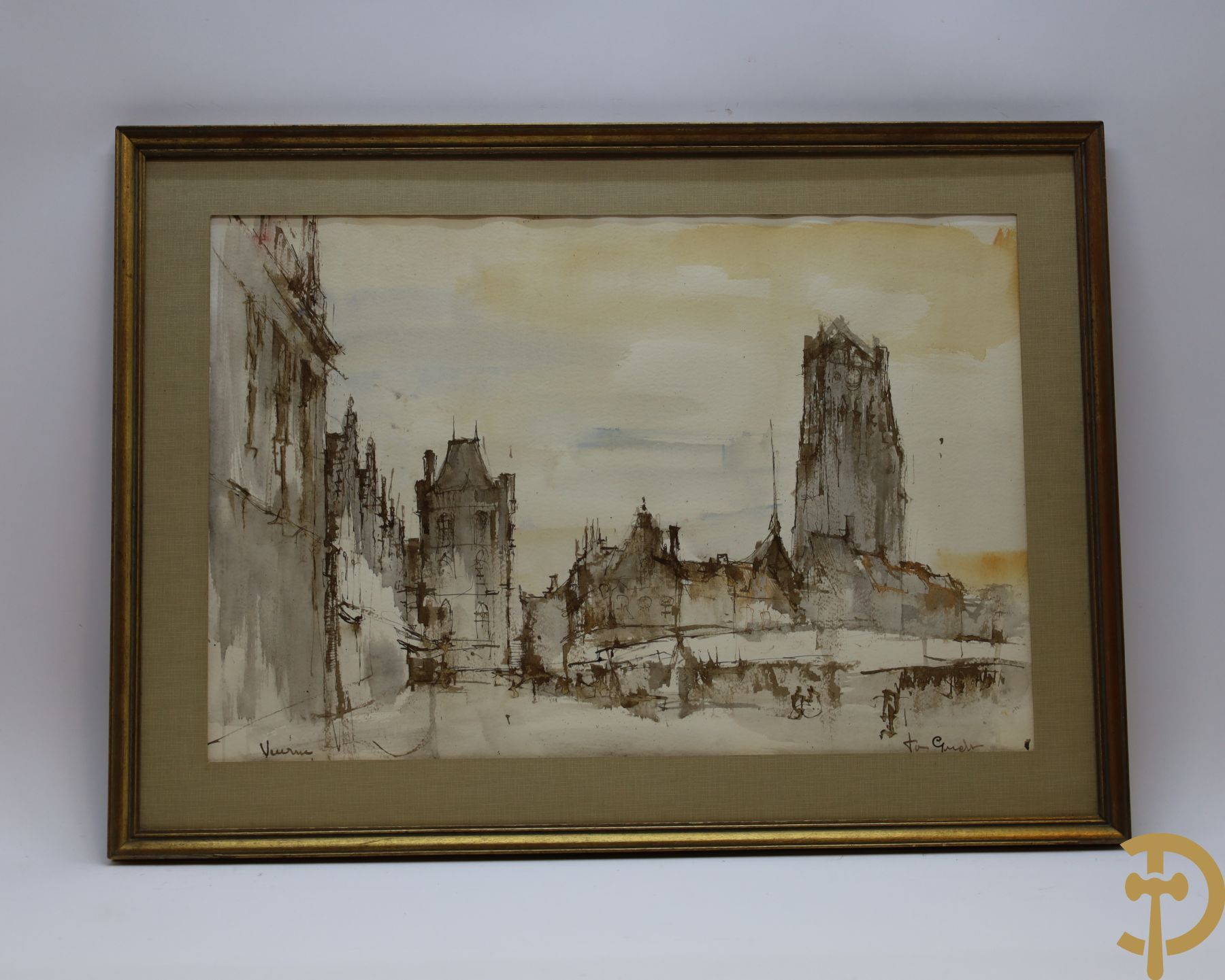 Null VAN GUCHT get. 'View of Veurne' watercolor | 45 x 67 - Dimensions with fram&hellip;