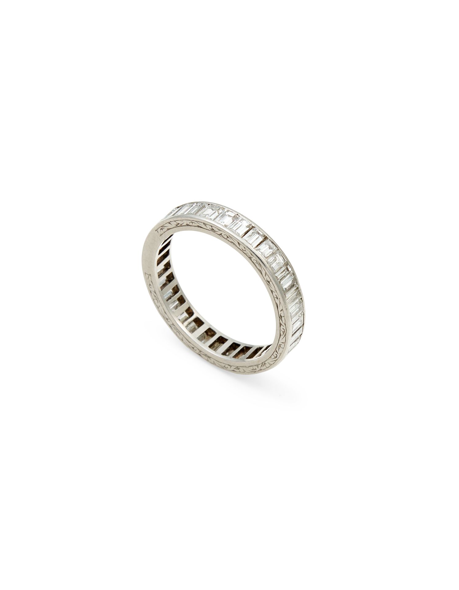 Null 婚礼戒指/美国联盟 18K白金，镶嵌长方形切割钻石。

印记：无

尺寸：55 - Tw:3,9 g
