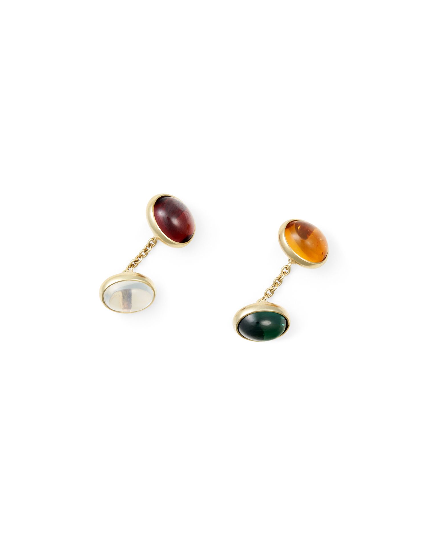 Null CABOCHON CUFFLINKS In 14K yellow gold, set with a moostone, a garnet, a tou&hellip;
