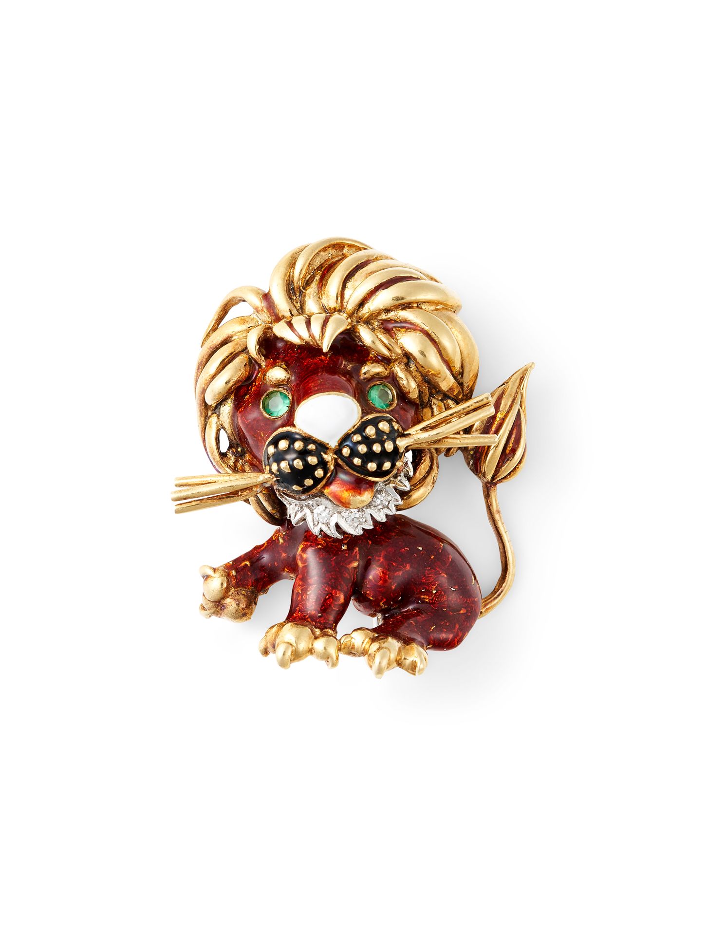 Null FRASCAROLO LION BROOCH In 18K yellow gold, highlighted with enamel, set wit&hellip;