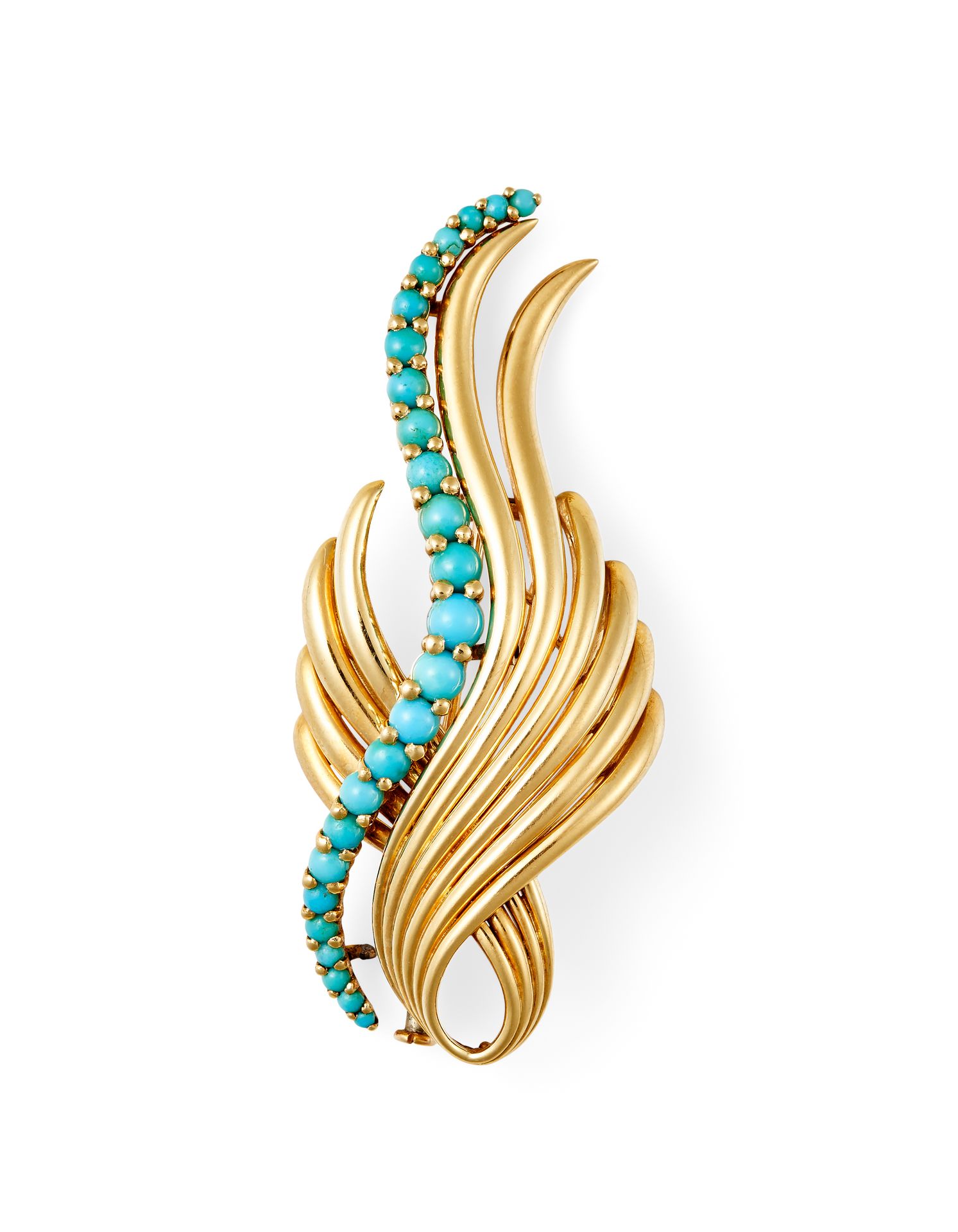 Null WOLFERS TURQUOISE BROOCH In 18K yellow gold, set with decreasing turquoise &hellip;